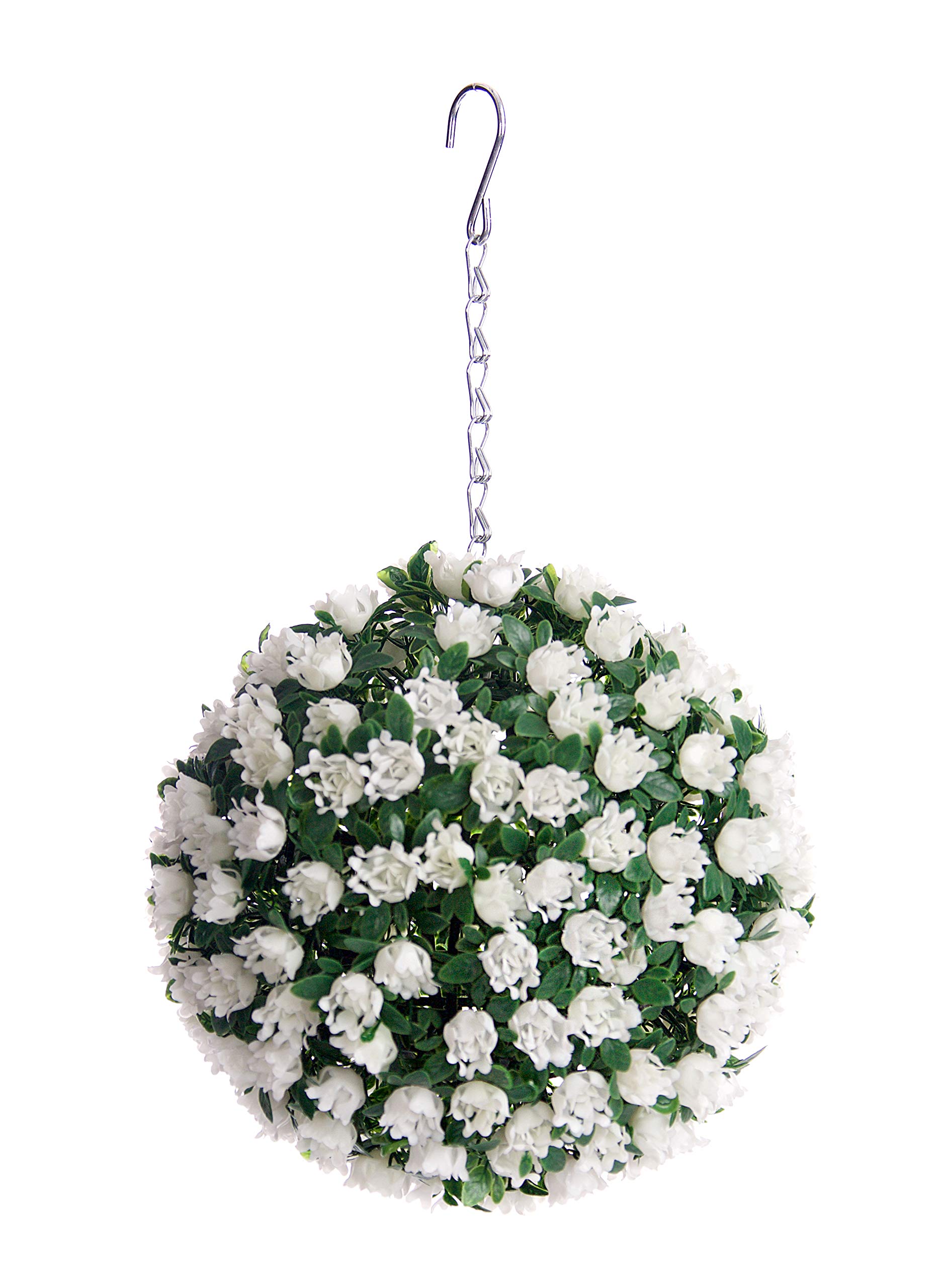 Best Artificial 23cm Rose Topiary Hanging Flower Ball **UV Fade Protected** (White)