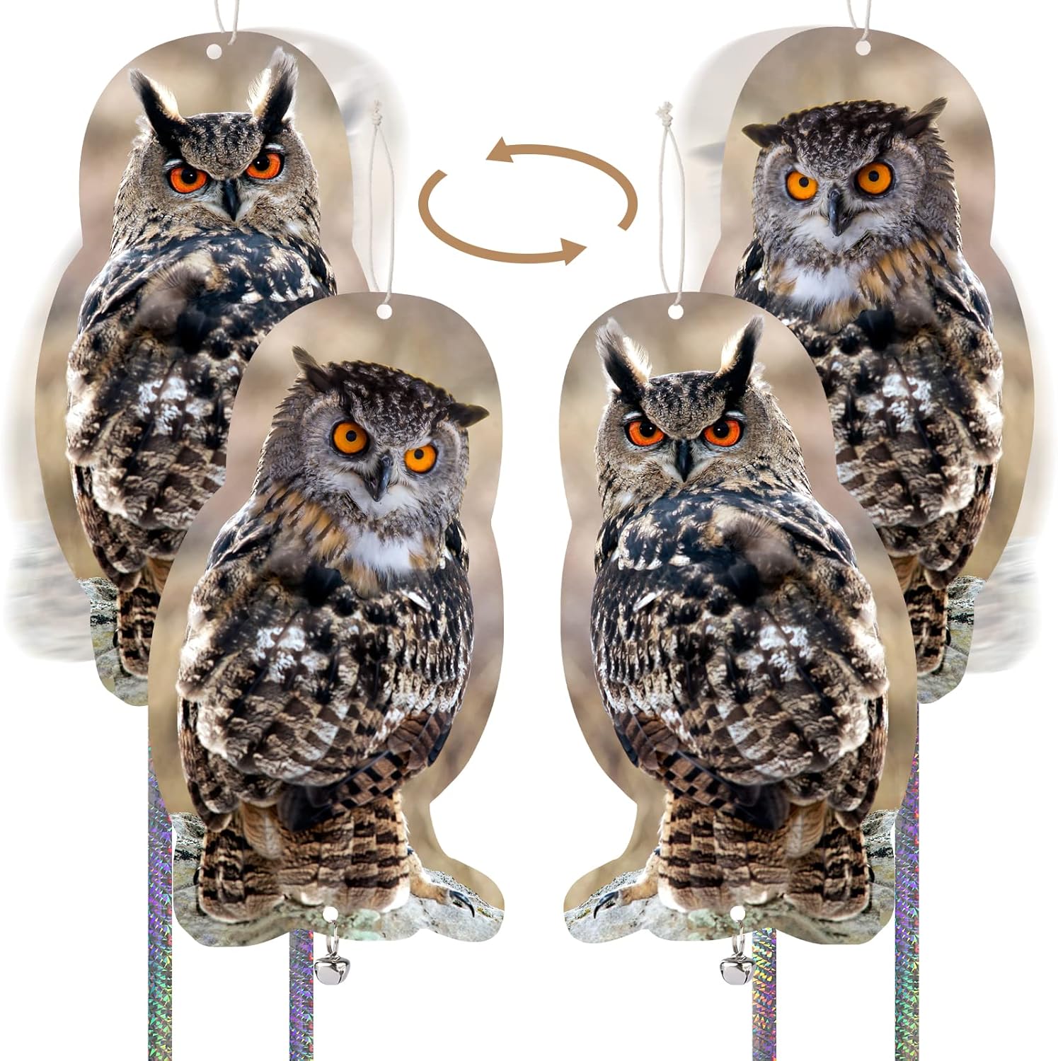 Kungfu Mall Fake Owls to Keep Birds Away,Garden Owl,Garden Reflector Keep Birds Away from Orchard Porch Yard Garden Balcony 4PCS