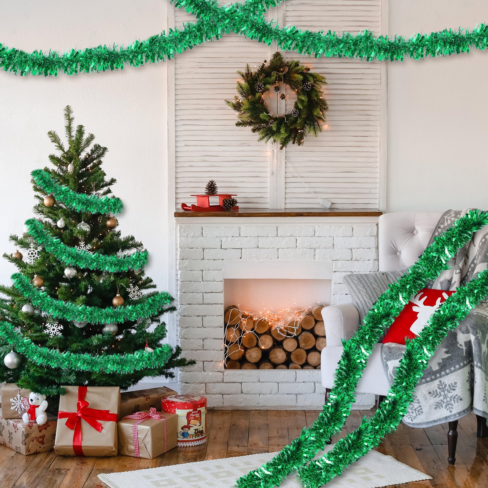 Garlands For Home Decoration Christmas Christmas Tinsel Garland Tree Wrap -  Holiday Shiny Metallic Twist Garland Hanging Decoration, Easy Wrap Reusable Xmas  Tinsel Garland For Tree Wall Table Edge Indoor Outdoor Thin, image size:1600x1600