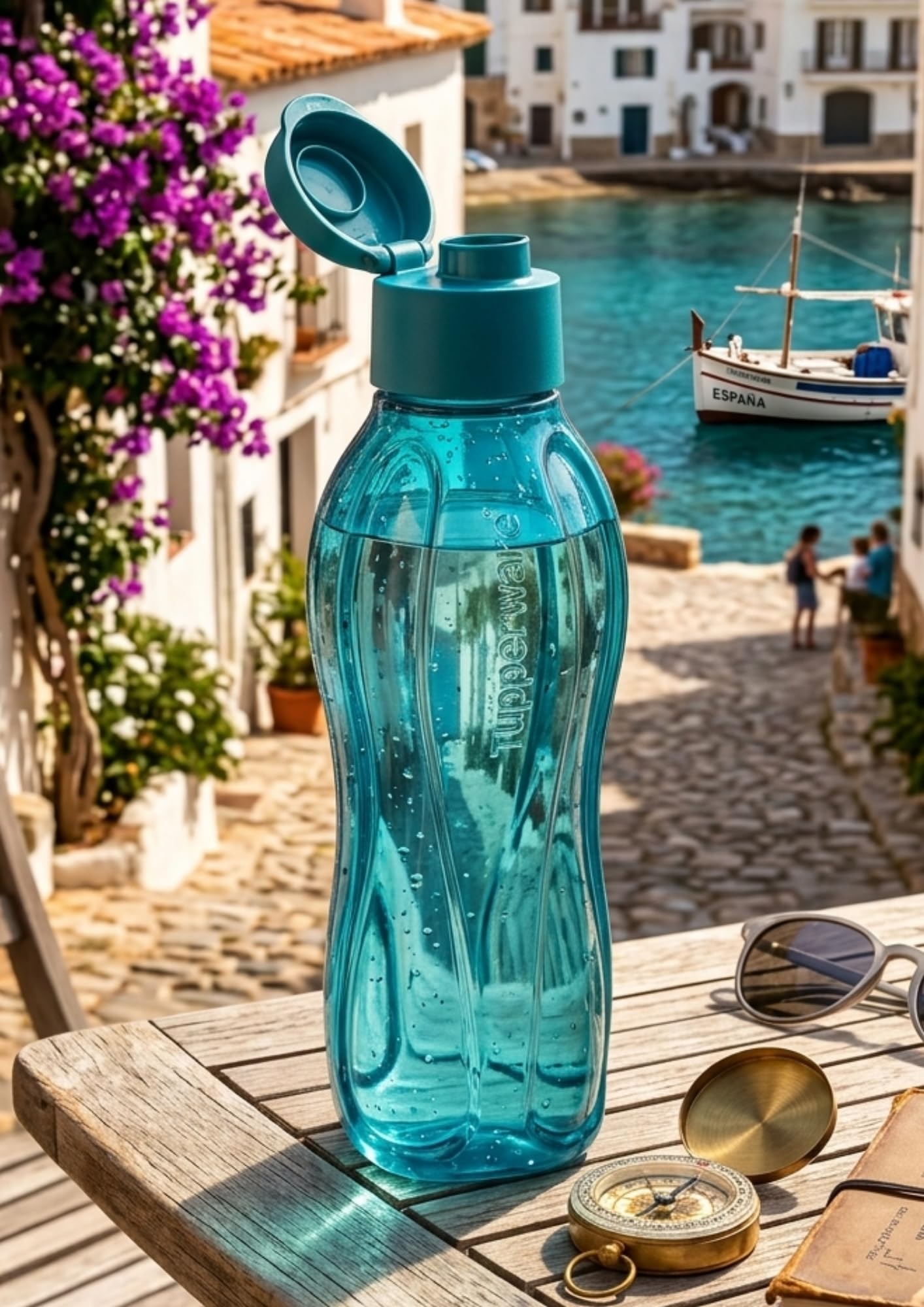 Tupperware Eco Bottle - Bottiglia sportiva in plastica senza BPA, forma ergonomica, coperchio con chiusura ermetica, riutilizzabile