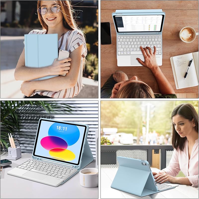 JADEMALL Bluetooth Billentyűzet Trackpaddel iPad A16 11. Generációhoz (2025) és 10. Generációhoz (2022) - Levehető AZERTY Billentyűzet Érint
