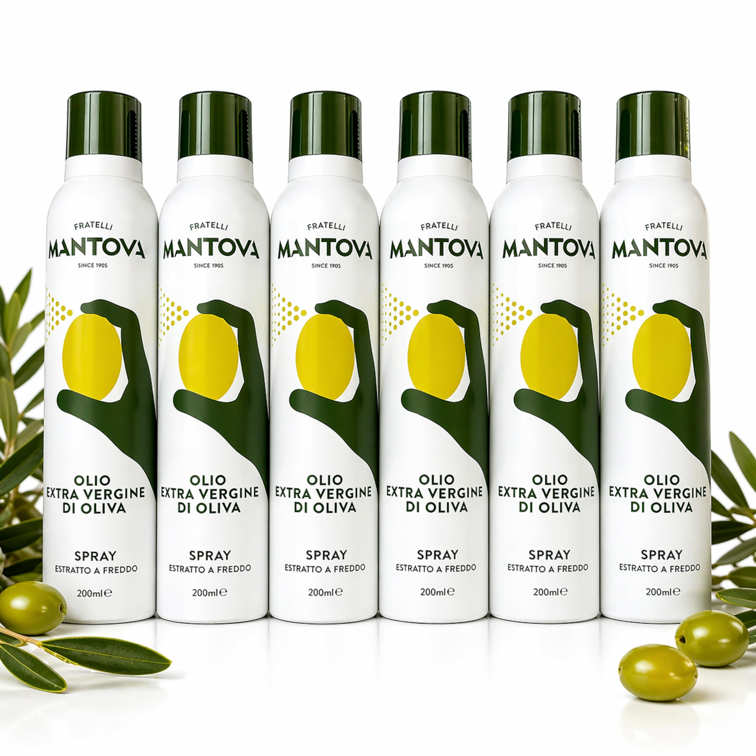 Mantova Olio Extra Vergine di Oliva Spray 6×200 ml (1200 ml) – EVO Italiano Spremuto a Freddo, Nebulizzatore Cucina Sana, Controllo Porzioni, Formato Famiglia Risparmio