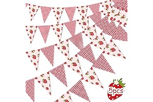 Strawberry Party Banner - JOYMEMO 5 Pieces Strawberry Pennant Banners