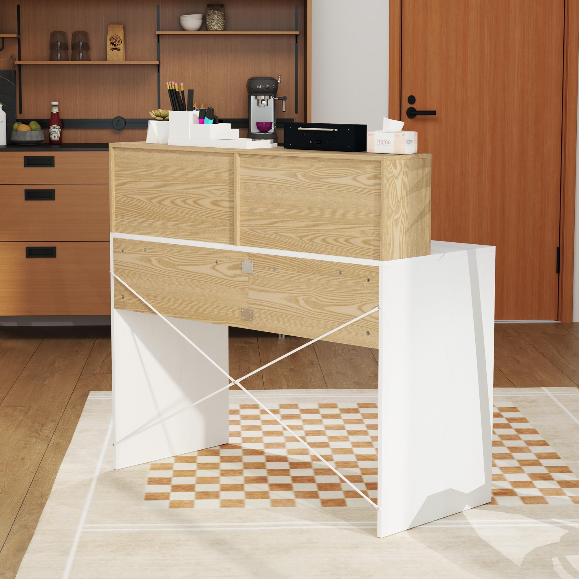 HOMCOM Escritorio con Estante, 110x50x102,6 cm Blanco y Madera Natural
