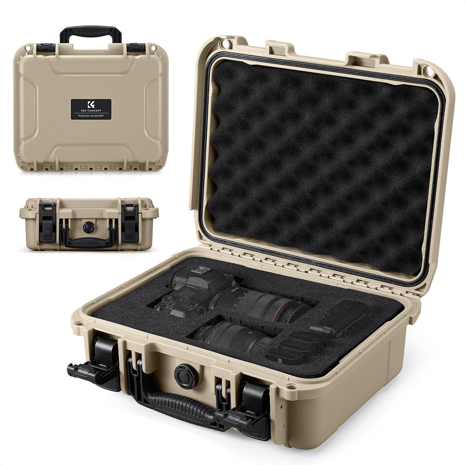 K&F CONCEPT Maletín Rígido, Maletín Fotográfico Exterior Impermeable IP67 y Resistente a los Golpes con Espuma Troquelada para Cámaras, Drones y Lentes | 34.5x29x13.5cm, Beige
