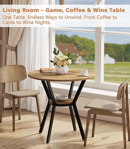 Miniatura 7 de Mesas redondas de cocina para 2-4, mesas de comedor pequeñas de 31.5 pulgadas con almacenamiento, mesa de comedor circular de madera rústica con