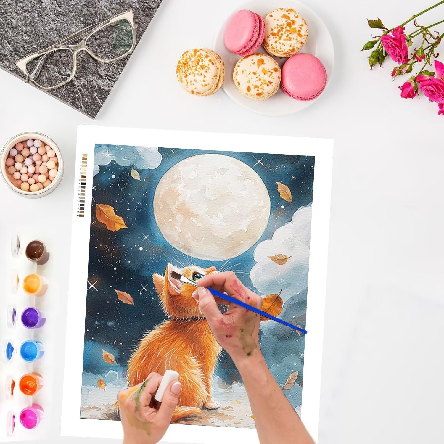 WEISHIWE Gatto lunare Dipingere con i Numeri per Adulti, 70x90cm a-1117