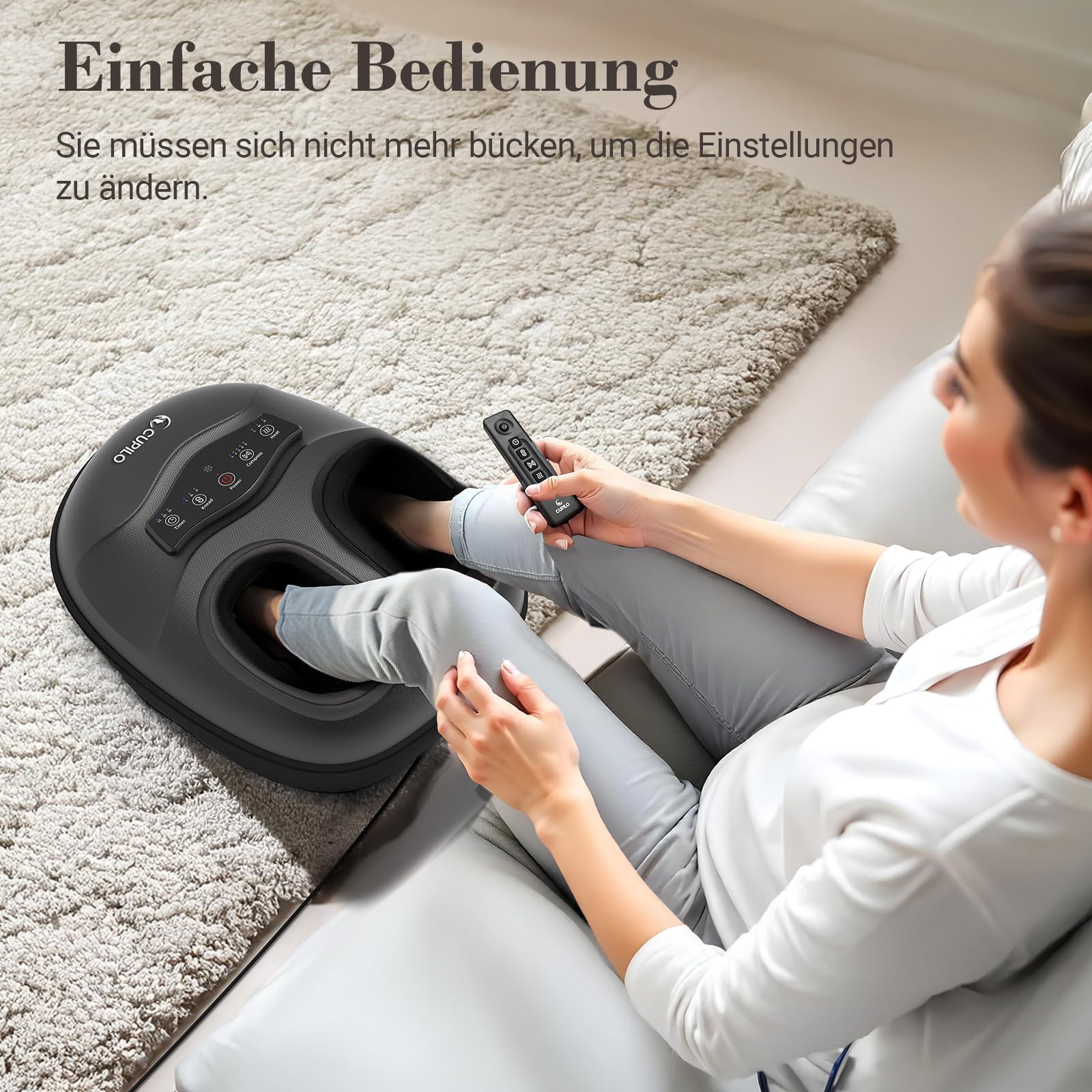 CuPiLo Fußmassagegerät mit Wärmefunktion und Fernbedienung – Shiatsu-Fußmassagegerät bei Plantarfasziitis und Neuropathie, 5 Kompressionsstufen, Geschenk für Frauen und Mütter, Größe EU 47