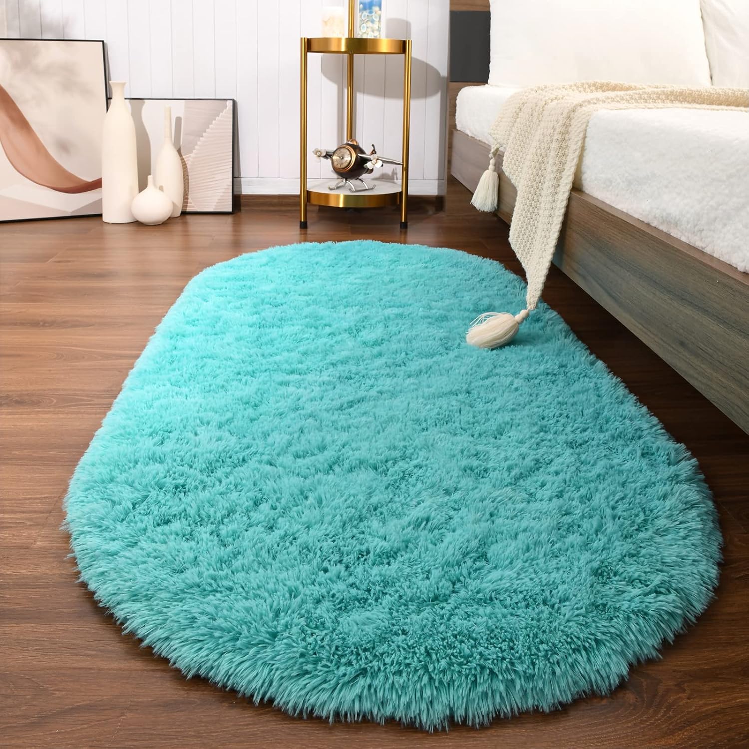 Softlife Fluffy Shag Area Rug for Bedroom, Blue