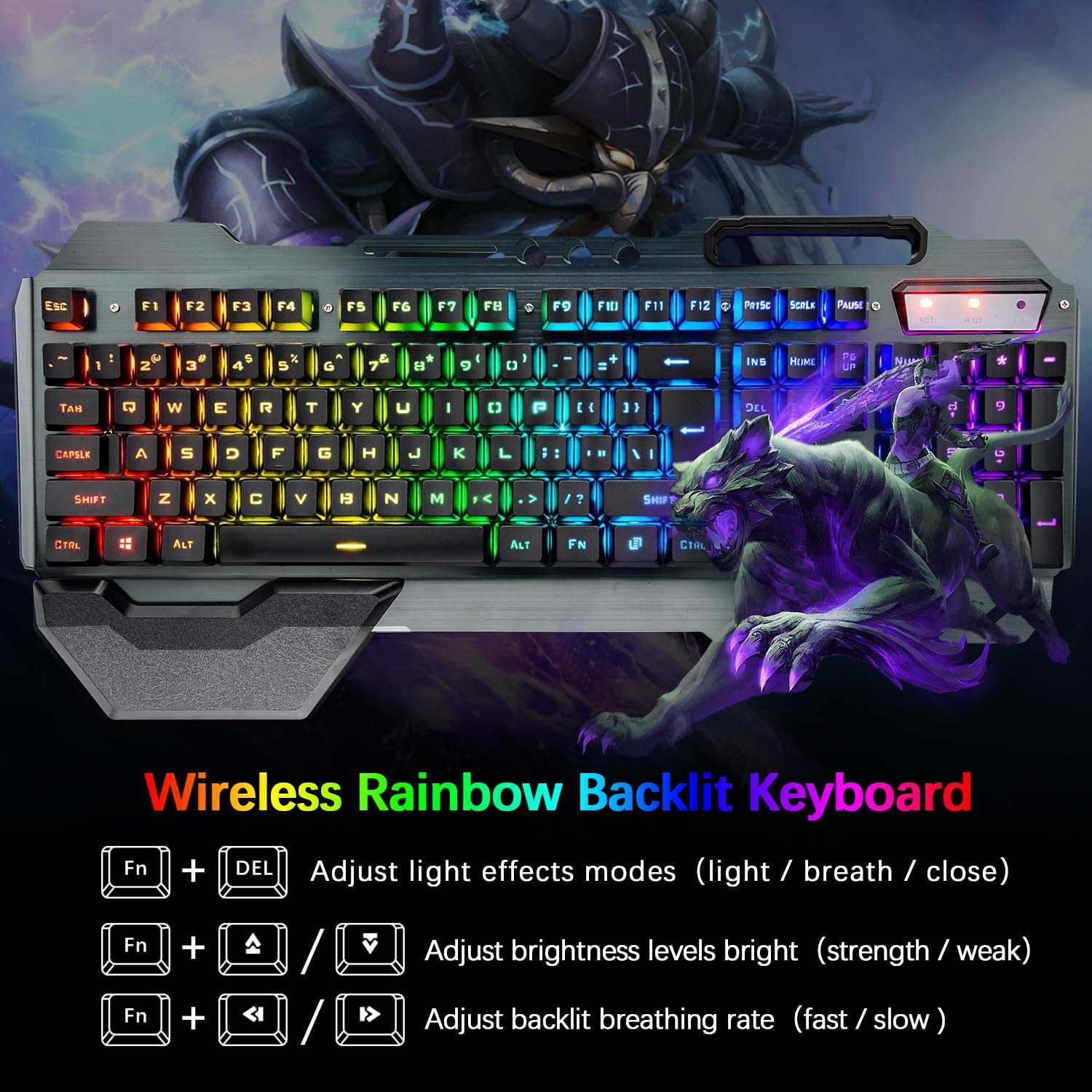 LexonElec 680 pro - RGB LED Wireless Gaming Tastatur und Maus 4800 mAh volle 104 Tasten Tastatur PC Zubehör eingerichtet 2.4g USB Gamer 2400 DPI atmende optische Maus für PC Mac Laptop comptuter