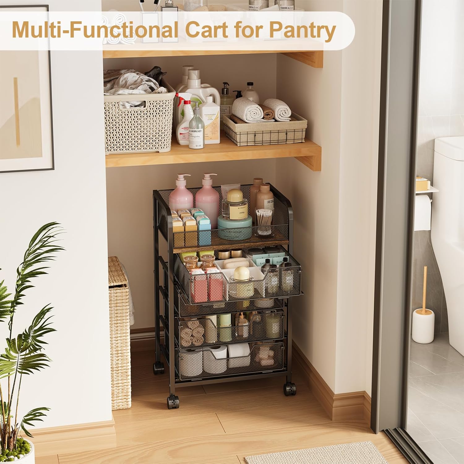 5-Tier Craft Organizer Cart with Wheels-Storage Cart with Drawers,Lockable Wheels Rolling Utility Cart,Makeup Cart with DIY Divider,Office Supply Organizer Storage for Studio,Office Patent Pending - Image 5