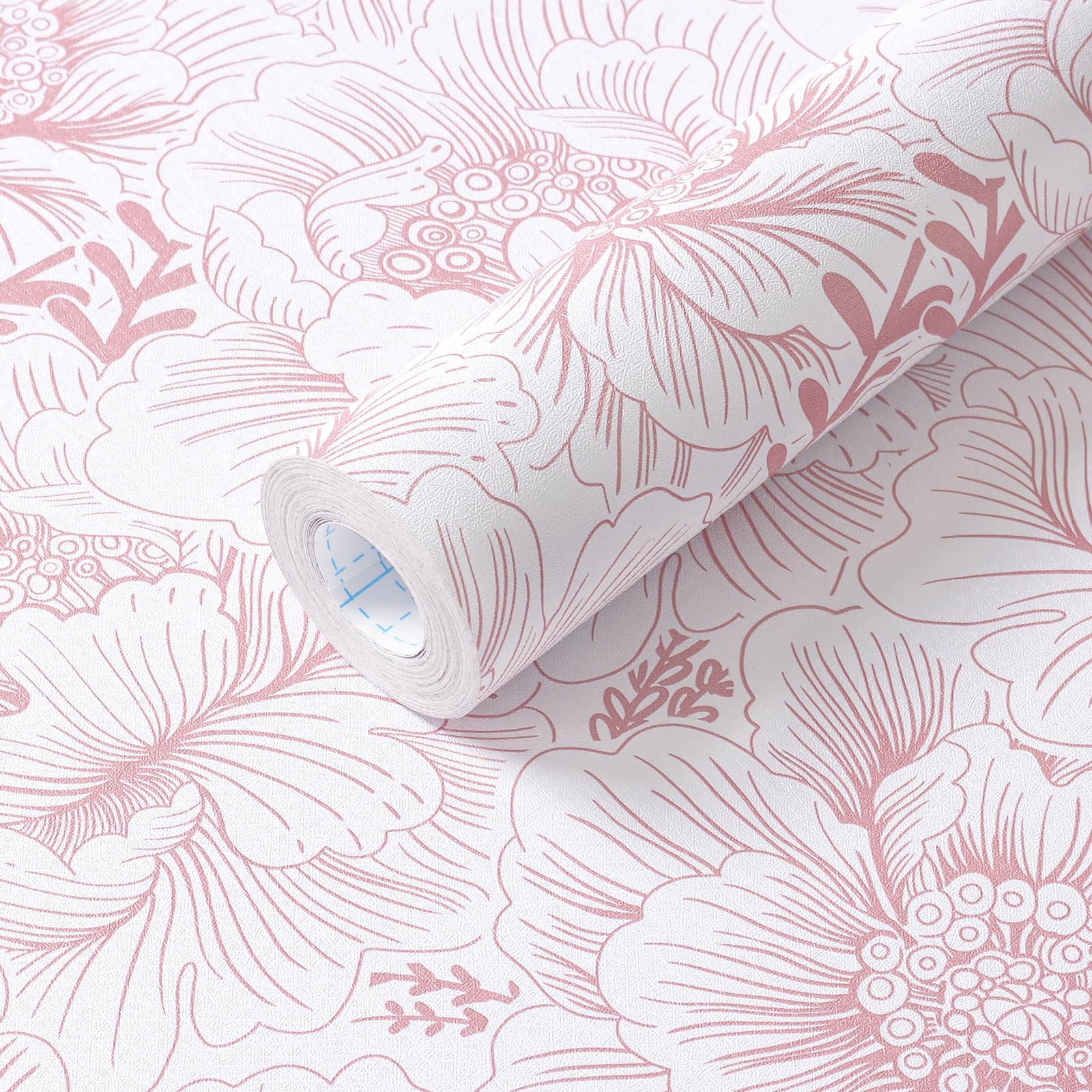 GloryTik Floral Wallpaper Peel and Stick Pink and White