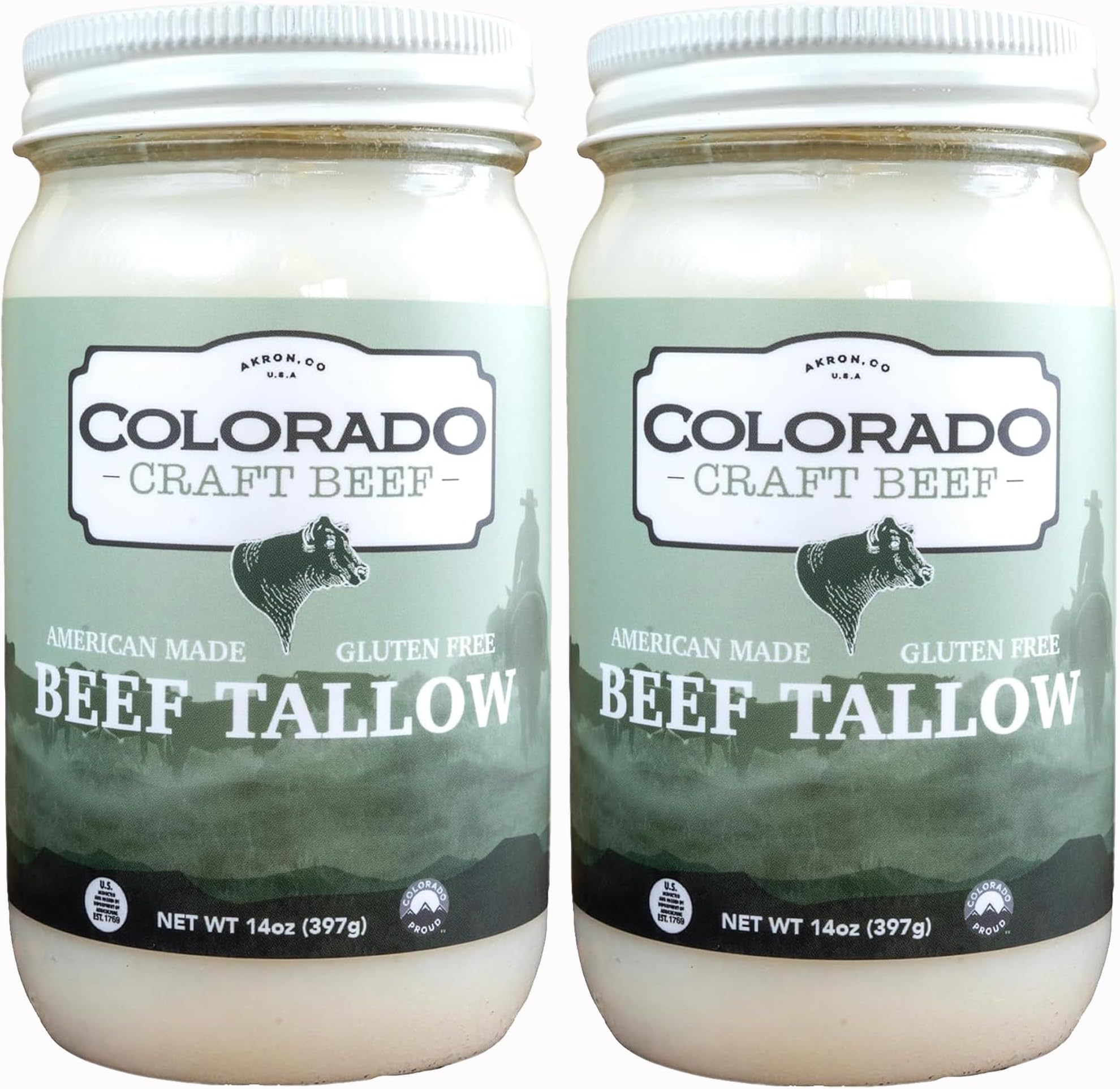 Colorado Craft Beef - 100% Pure Beef Tallow for Cooking, Pasture Raised, Gluten Free, No Sugar Added, Keto Friendly, 2 Pack (14oz each)