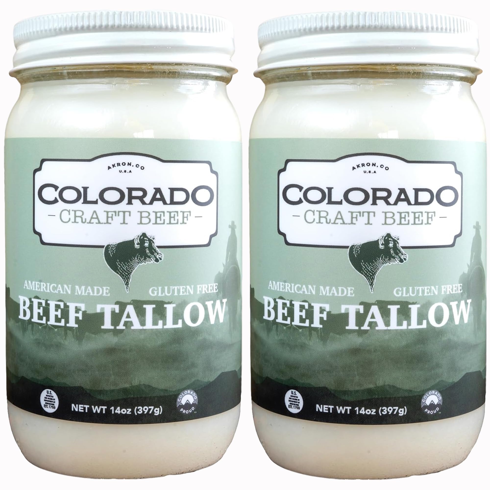 Colorado Craft Beef - 100% Pure Beef Tallow for Cooking, Pasture Raised, Gluten Free, No Sugar Added, Keto Friendly, 2 Pack (14oz each)