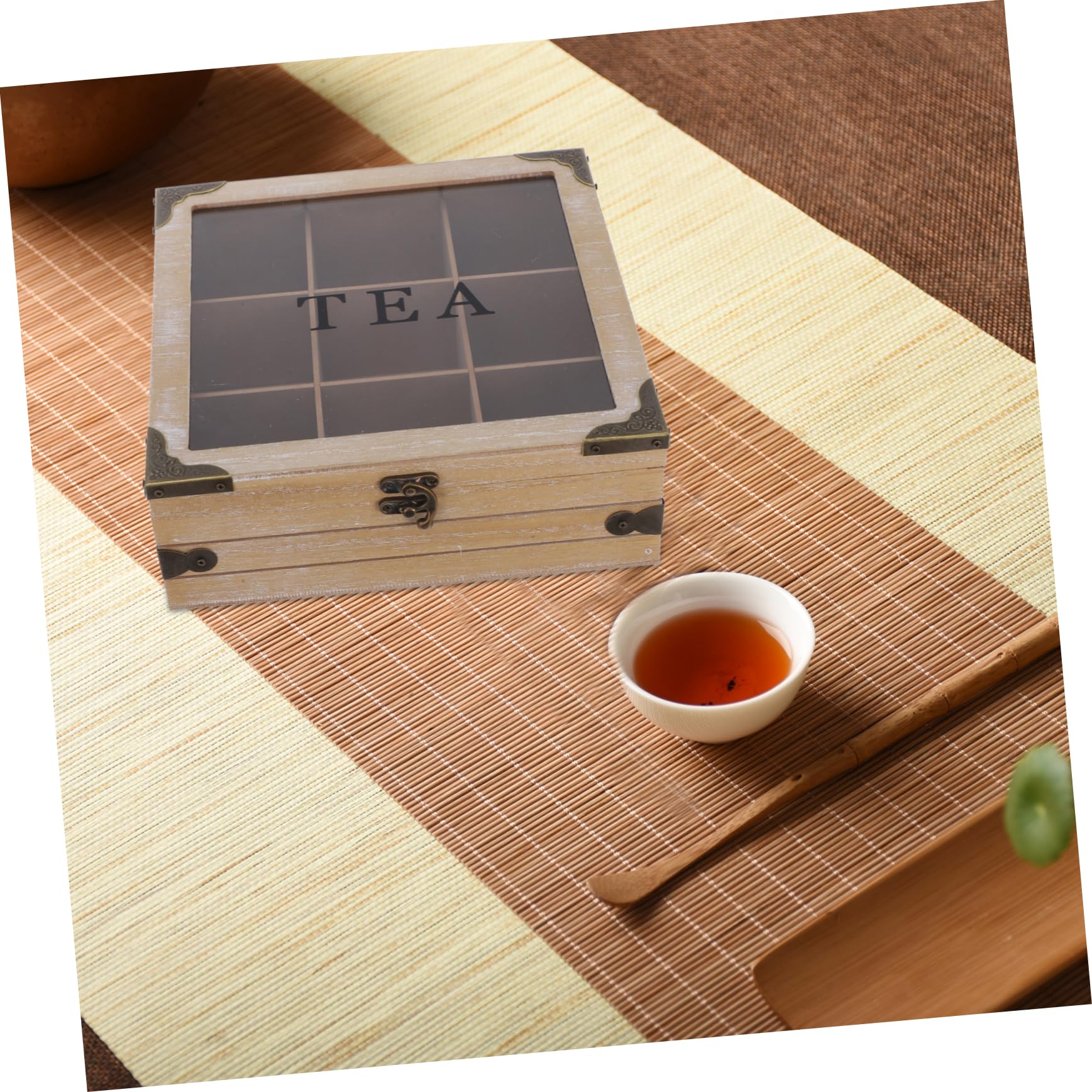 Caja Organizadora de Bolsitas de Té de Madera con Tapa de Vidrio 1pieza