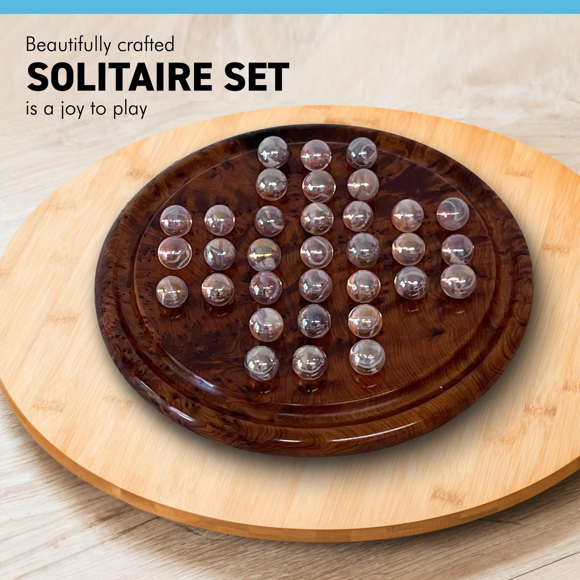 Juego de Mesa Solitario de Madera con Canicas - 30 cm - Juegos de Mesa Top