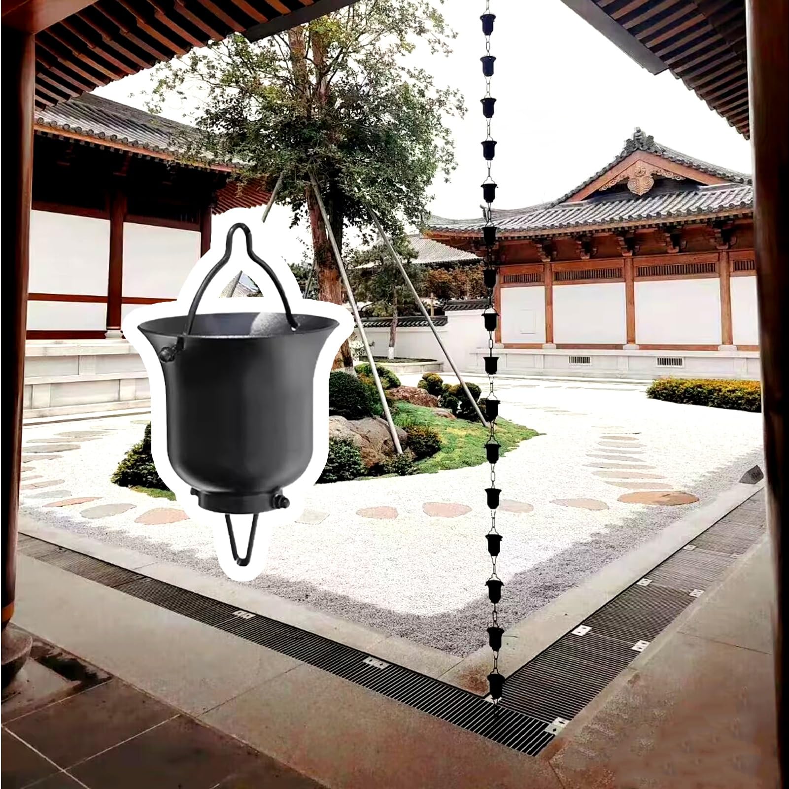 WOTZOV Rain Chain Temple Rain Catcher Chain For Eaves Drainage, Aluminium Rain Chain Rain Collector Cups, Decorative To Replace Gutter Downspouts，300cm (10ft)