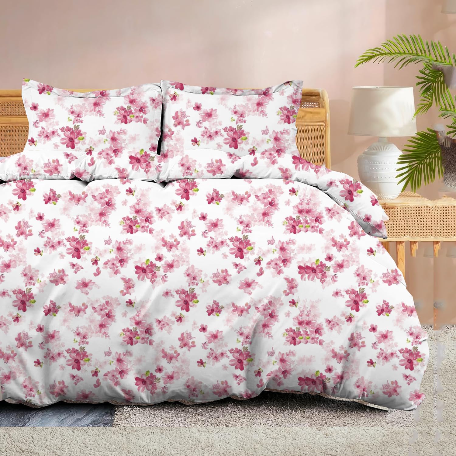 100% Microfiber 1 Piece Duvet Cover Zipper Closure Soft & Breathable for Comfortable Sleep Wrinkle Free Duvet/Quilt/Razai/Comforter Cover- Floral Pink - Single-image-11