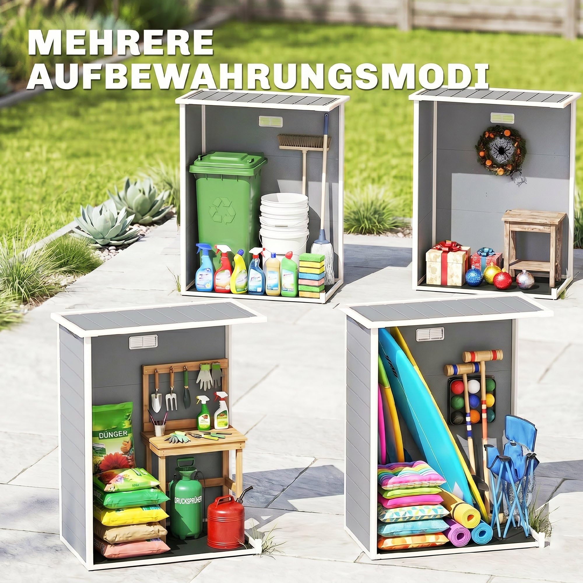 Outsunny Gerätehaus Kunststoff 1,14m² 151 x 92 x 193cm Geräteschuppen mit Pultdach Boden Fenster Abschließbarer Tür wetterfest Gartenhaus Outdoor Garten Schuppen für Hinterhof Grau | Mit Boden, Mit Fenster, Abschließbare Tür, Wetterfest, Geräteschuppen, G