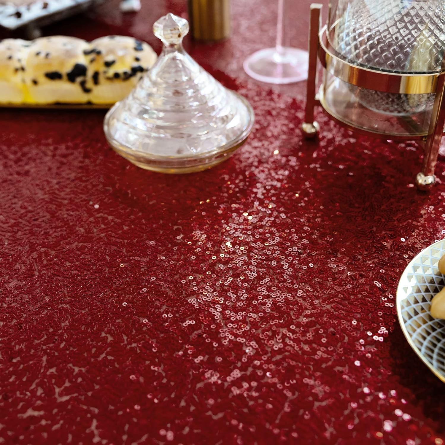 JYFLZQ Burgundy Sequin Tablecloth 70" Round Sparkly Drape Table Cloths Table Cover Overlay for Wedding Birthday Party Baby Bridal Shower Burgundy 70" (Round)