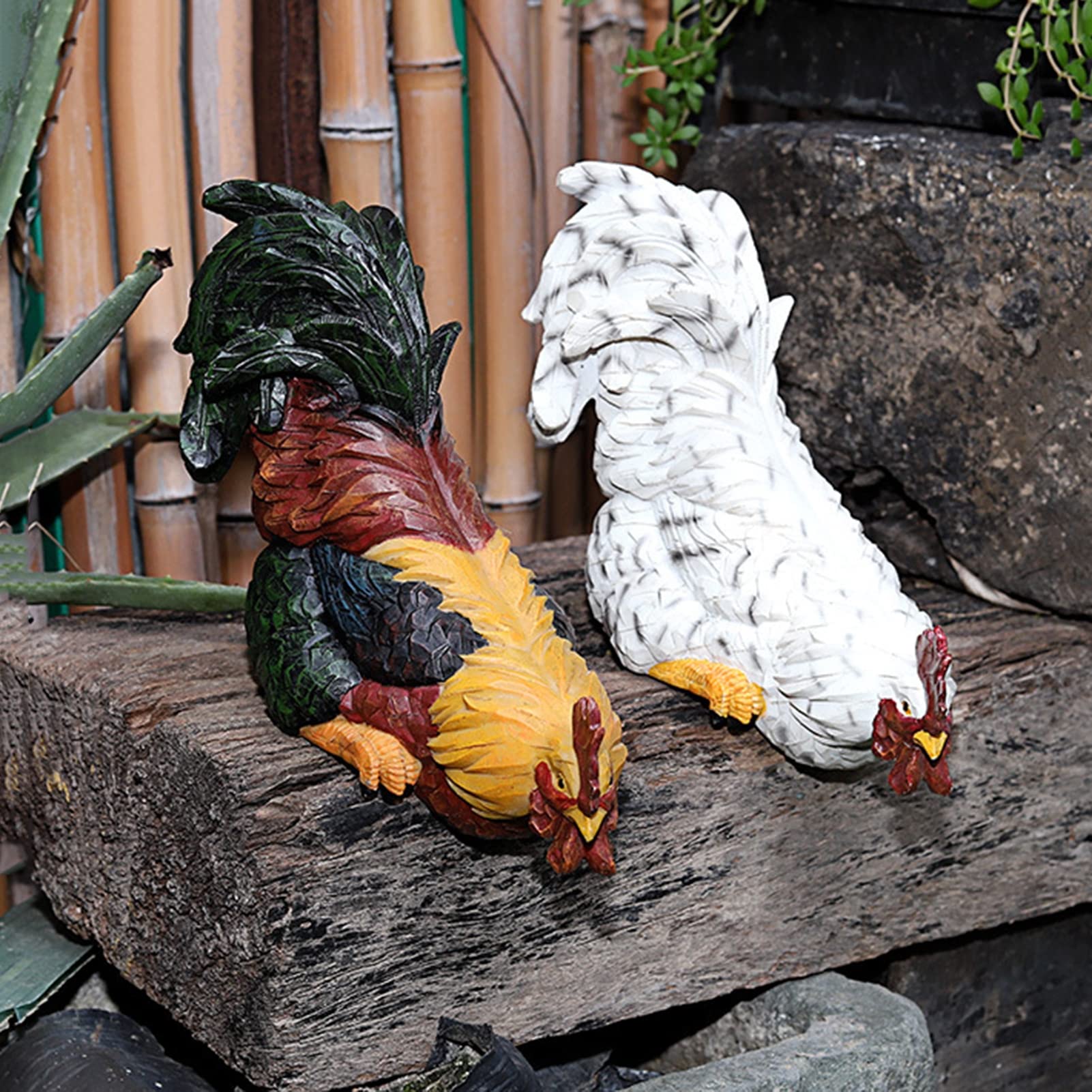 Garten Hahn Figur Simulierter Hühnchen Kunstharz Handwerk Sammler Tierfiguren Deko für Draußen Garten Miniaturen Skulpturen & Statuen Schmuckstück,Gelb