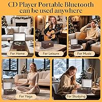 Vista 6 de Gueray CD Player Portable Bluetooth: Retro CD Players with Speakers Vintage CD-Player 3600mAh Rechargeable & Radio & Remote Control Support USB/AUX
