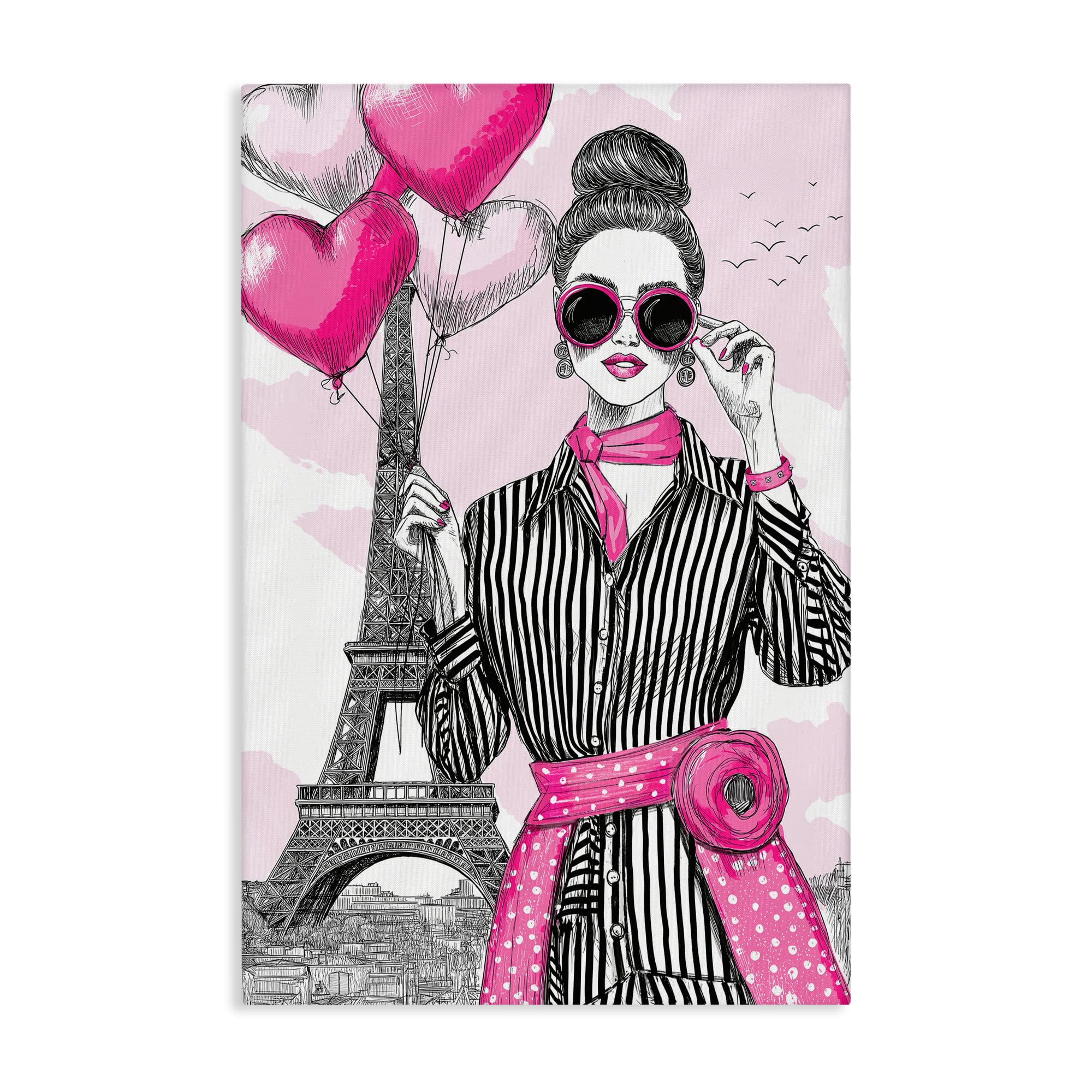 Stupell Industries 'Parisian Chic Woman with Balloons', Canvas Art, 24 x 36 Inches, Easy to Hang and Sturdy, Made in USA, by Jess Stempel
