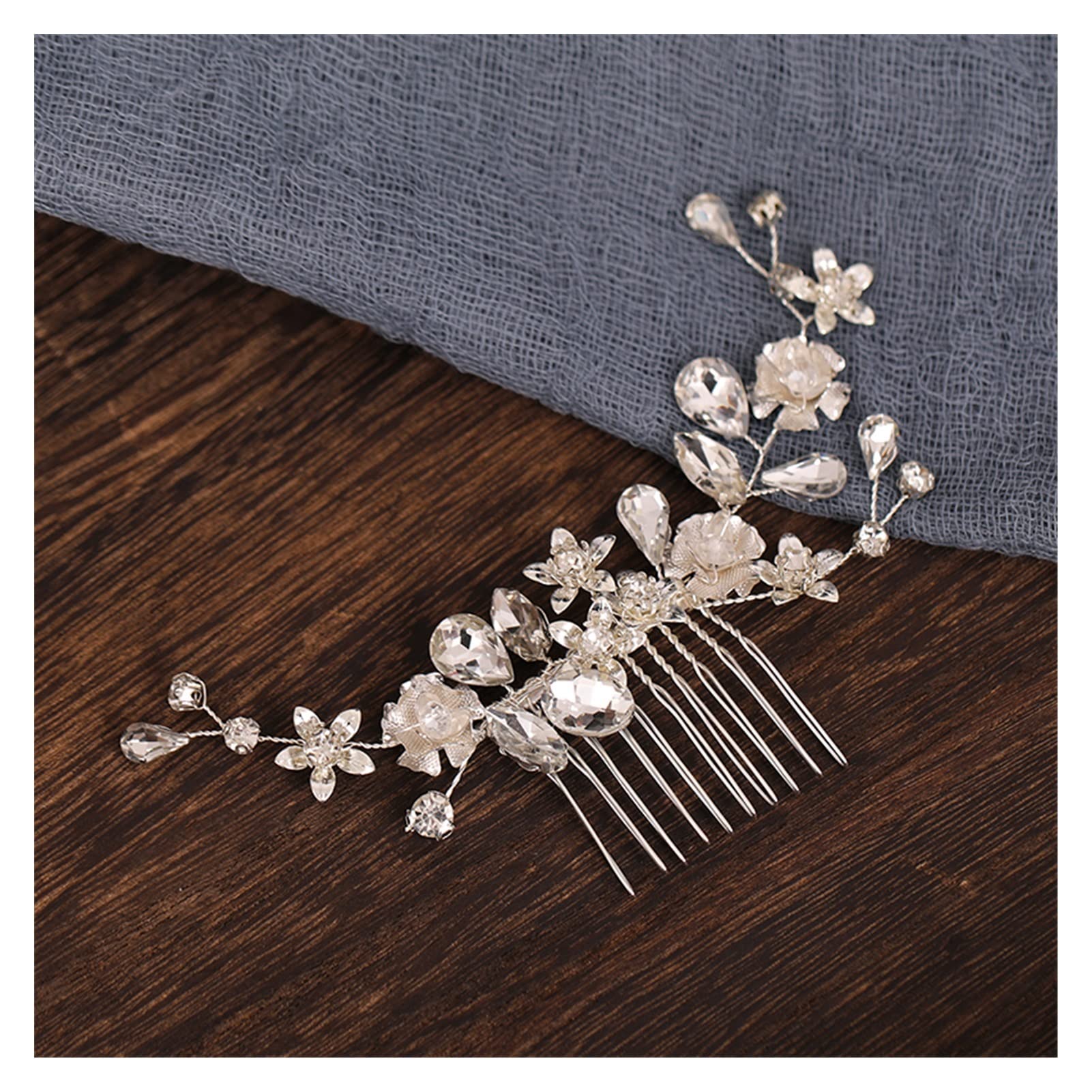 Silver Color Crystal Flower Hair Peigt Accessoires for Femmes Accessoires de Mariage Décoration for Les Cheveux (Metal Color : Silver)