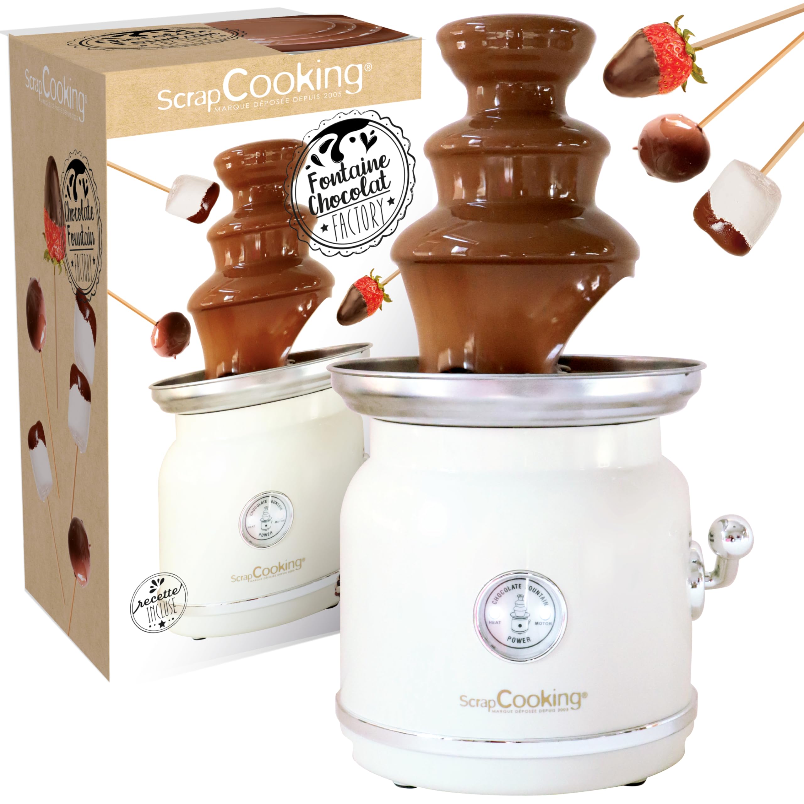 ScrapCooking - Fontaine à Chocolat - Tour 3 Étages en Inox & Maintien au Chaud - Design Vintage - Machine Fondue Chocolat Électrique - Idée Cadeau Pâtisserie Cuisine - 3897