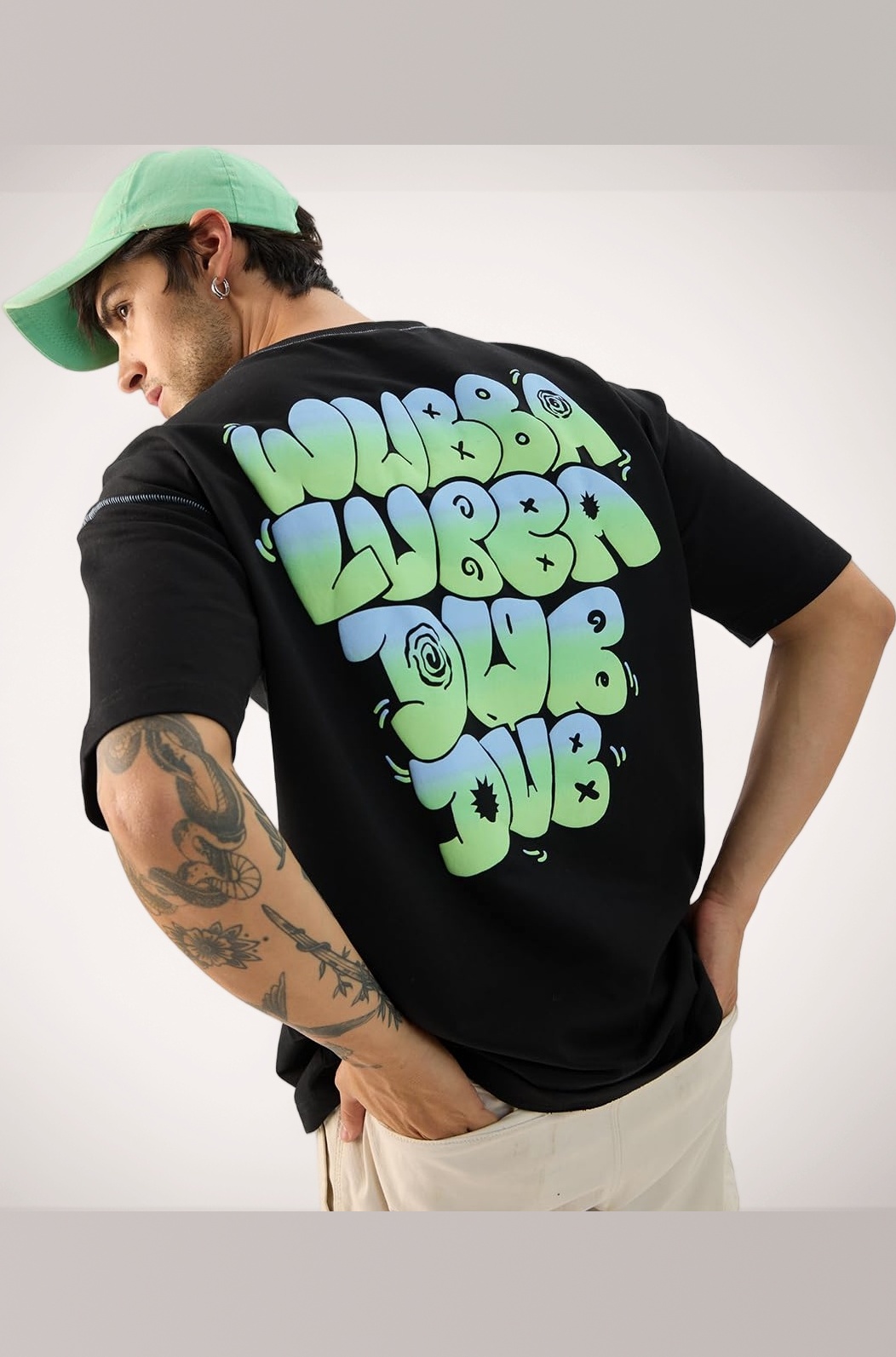 The Souled Store Official Rick & Morty: Wubba Lubba Dub Dub Men and Boys Short Sleeve Round Neck Black Graphic Printed Cotton Oversized T-Shirts