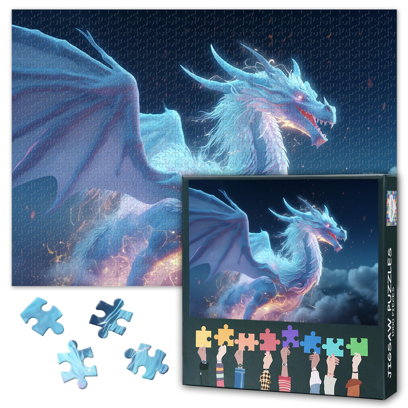 Fantasy Dragon Puzzles for Adults 1000 Pieces Mythical Creatures Puzzles Interesting Intellectual Challenge Home Wall Decoration Adult and Adolescent Family Toy Finished Size: 70x50cm