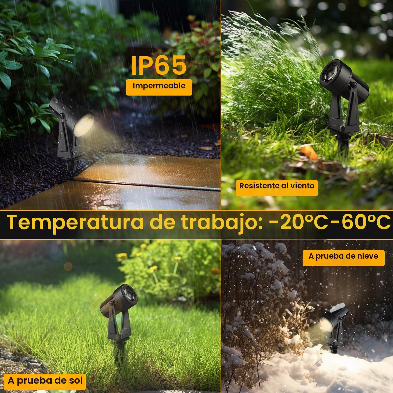 Svater Foco Proyector Exterior, 28m/92ft 8-in-1 2400LM 2W Focos Jardín 27V COB IP65 Impermeable Blanco Cálido con clavo de tierra para el patio del jardín Caminos Césped, Patios, Entrada de Vehículos