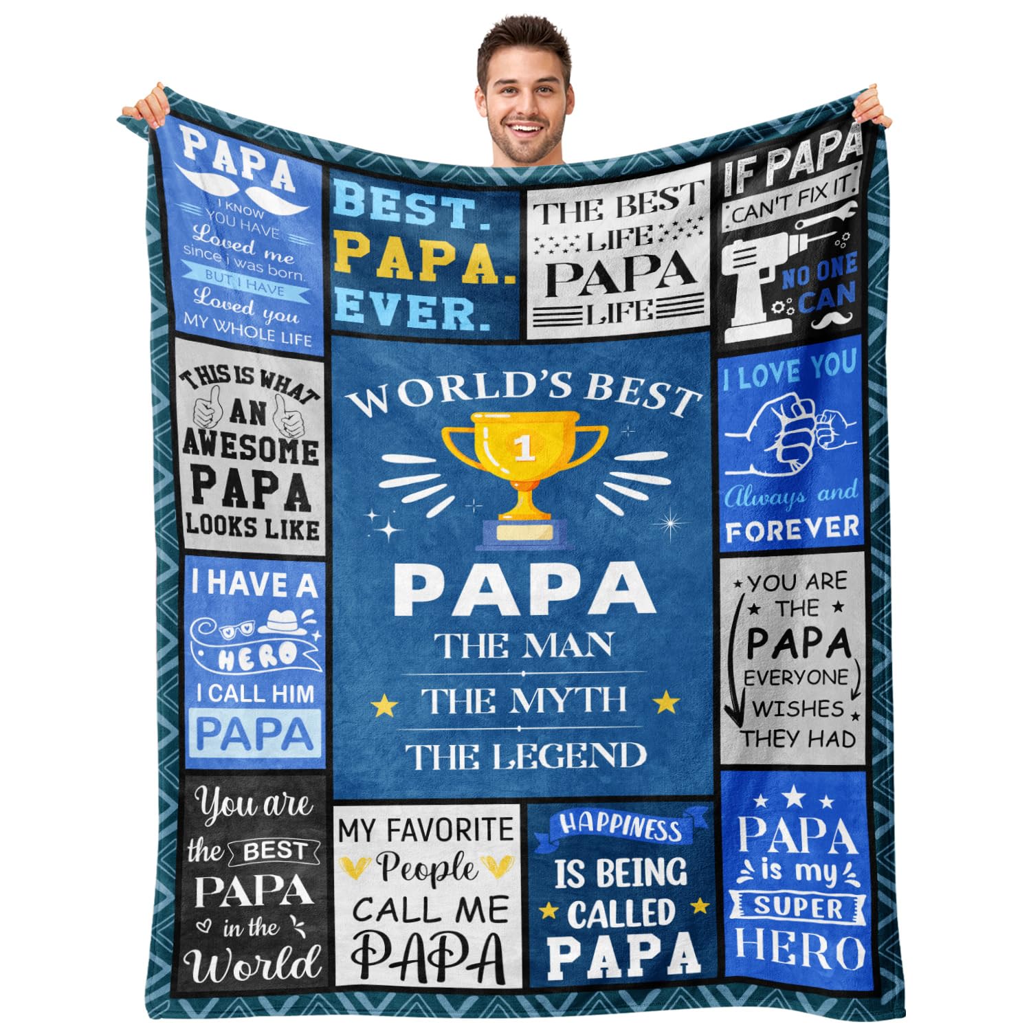 Papa Fathers Day Blanket Gifts - Papas Birthday Gift - Unique Christmas Valentines Day Birthday Gifts for Papa from Grandkids Grandchildren Granddaughter - Best Papas Ever Gift Blanket 50"X60"