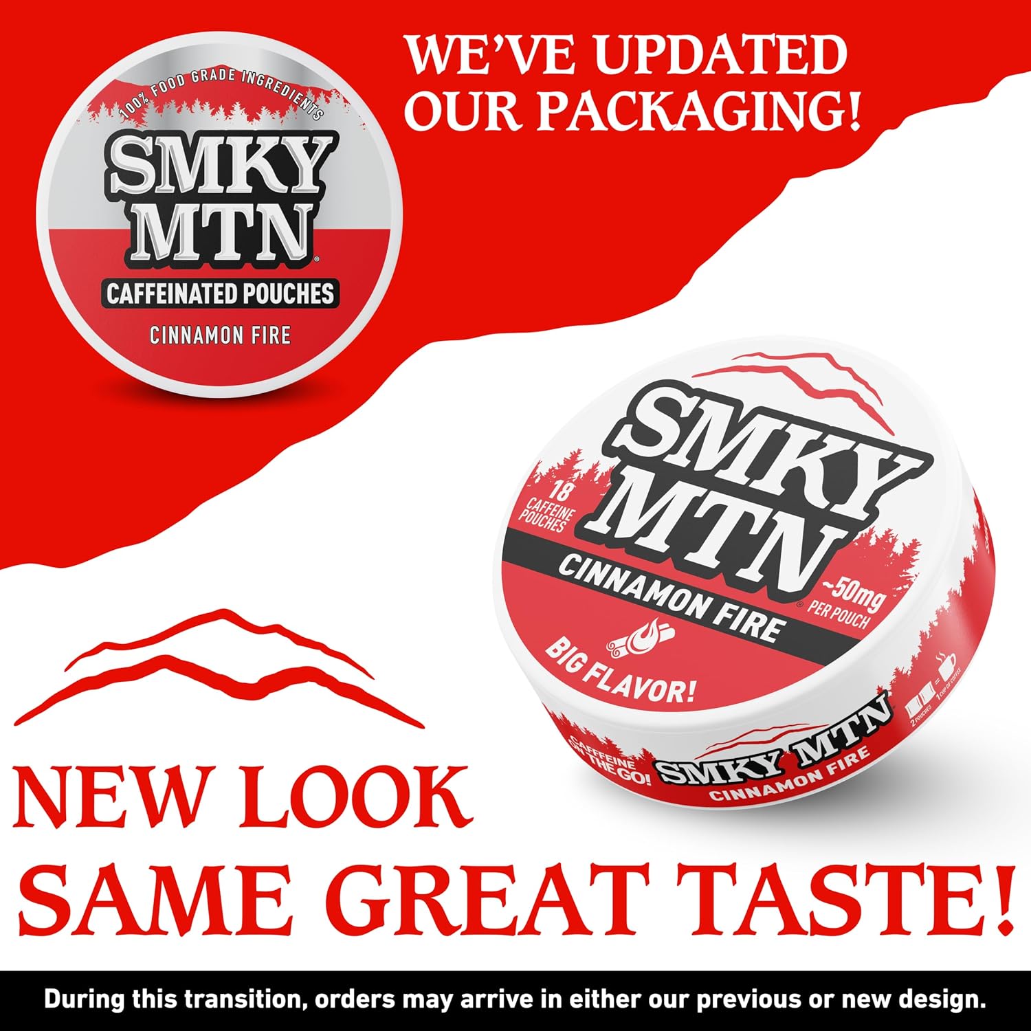 Smokey Mountain Caffeinated Pouches - Cinnamon Fire - Tobacco Free and Nicotine Free - 1 Can - 15 Pouches Per Can