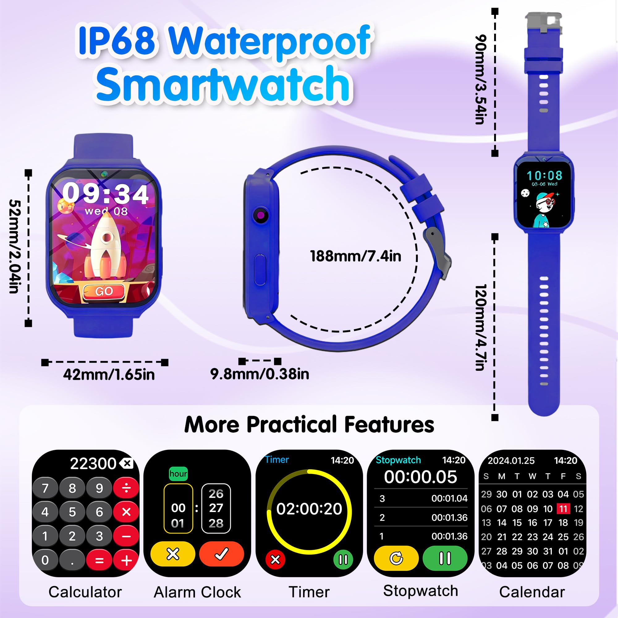 Montre Connectée Enfant, 1.83" Montre Intelligente Enfants avec Podomètre, Sommeil, 18 Jeux, Caméra, Réveil, Torche, Étanche Trackers d'Activité Cadeaux de Noël et d'Anniversair pour Garçons Filles