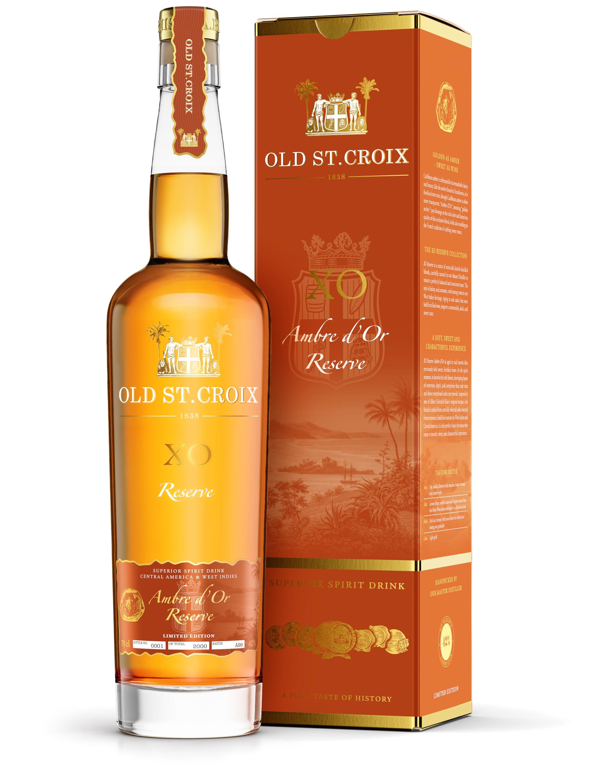 Old St. Croix | XO Reserve Ambre D'Or | Premium Spirituose auf Rumbasis | Karibik | Lieblich, Fruchtig | 700 ml | 42% Vol.