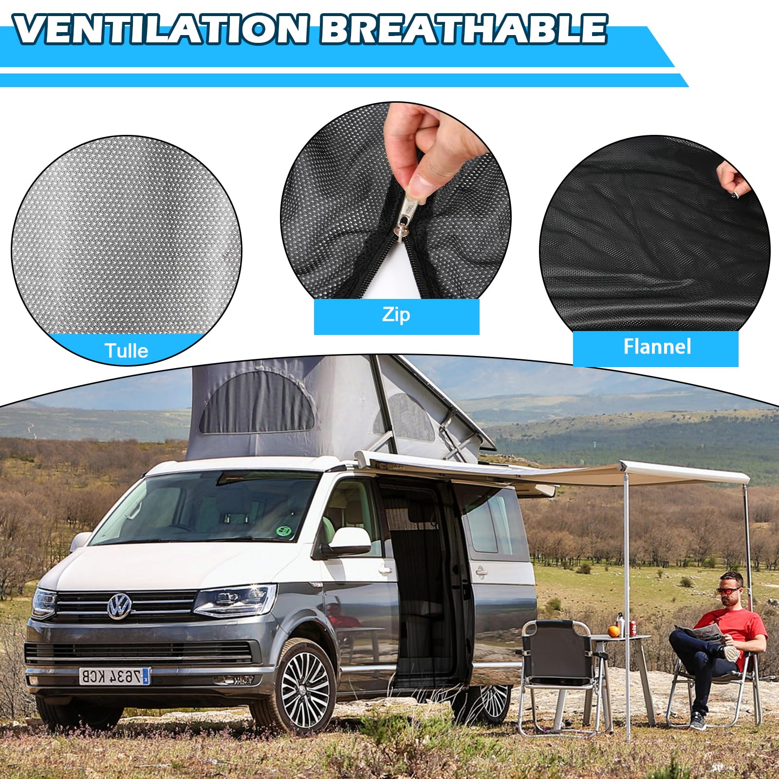 Mosquitera Magnética para Furgoneta para VW T6 T6.1 T6 California, Cortina Divisoria Magnética para Puertas Correderas, Ideal para Acampadas al Aire Libre