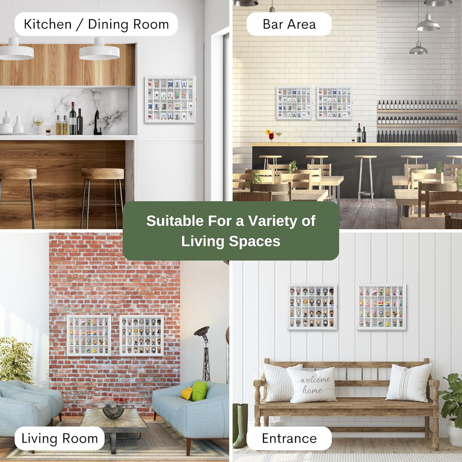 Shot Glass Display Cabinet Solid Wood - Large Display Case for Collectibles | Man Cave Accessories | UV Protection Acrylic Door | Wall Mounted Black Shadow Box | 28 Divided Slots | 18" x 16"