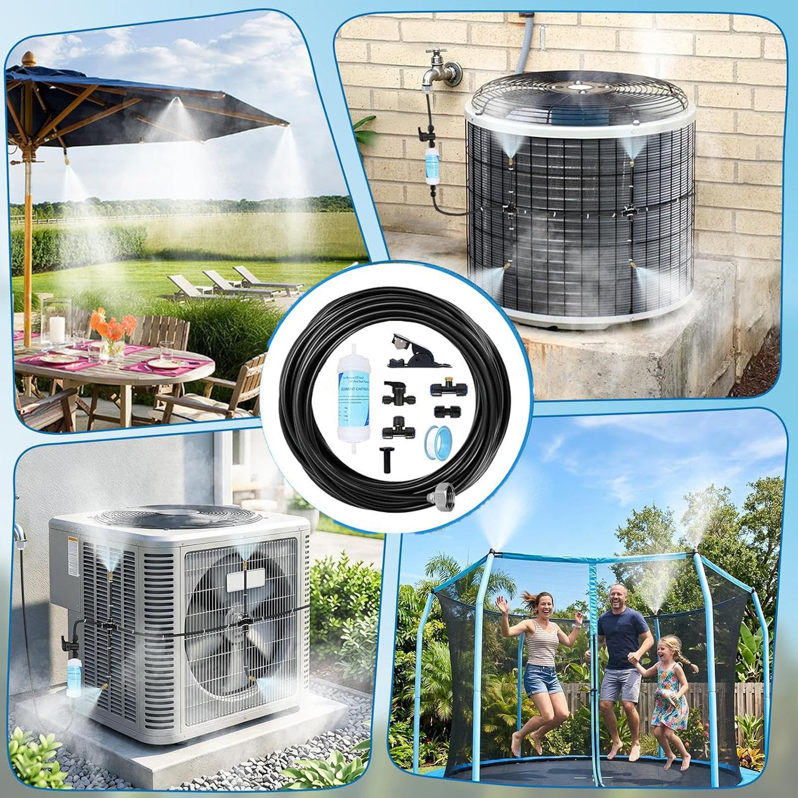 Condensador AC Kit Nebulizador Terraza, Eco-Compresor Nebulizador Terraza con Programador, Fácil Montaje Sistema Nebulizador Condensador Anti-Sol
