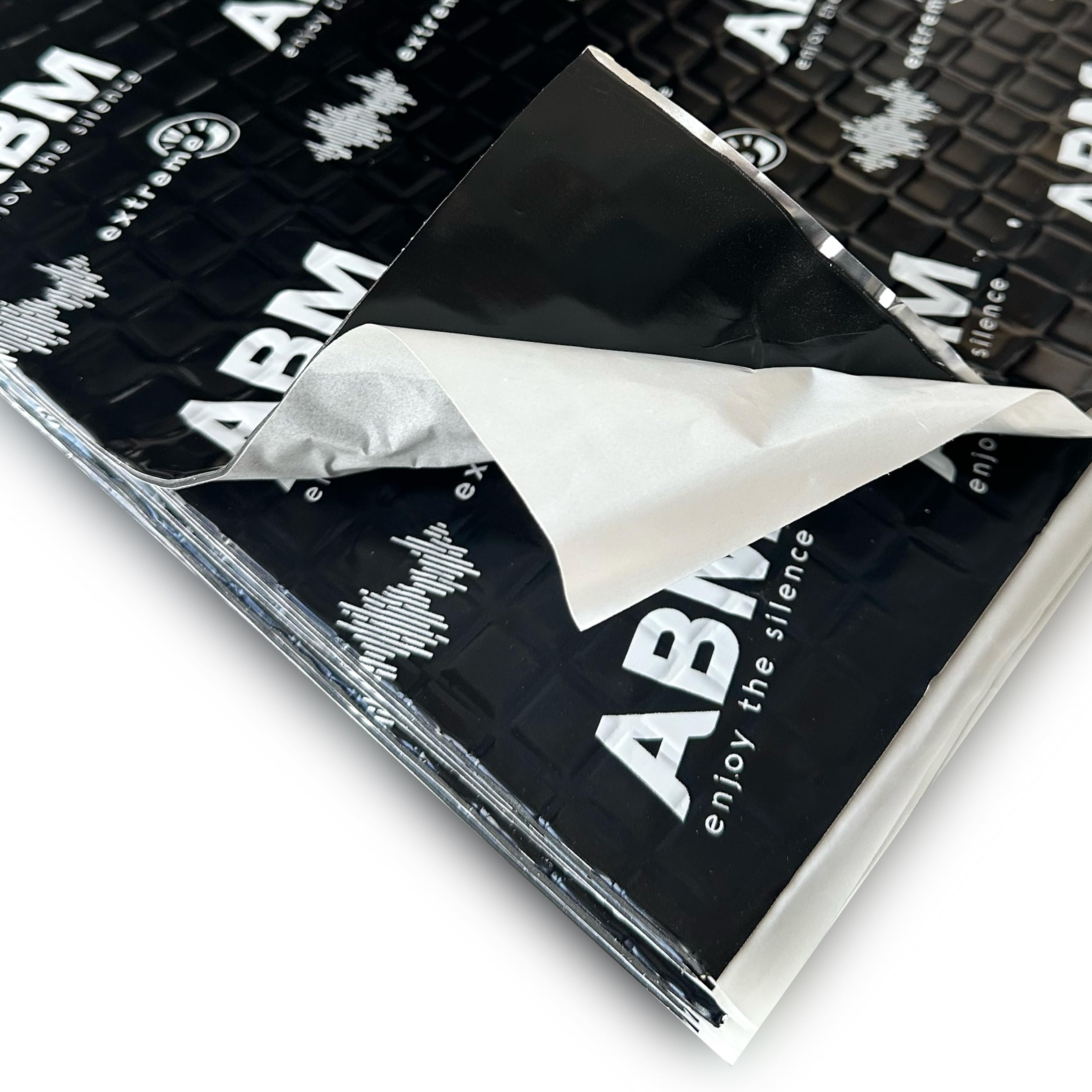 ABM Extreme - Tappetino fonoassorbente per auto, spessore 2,5 mm (98 mil), autoadesivo, 8 fogli da 50 x 70 cm ciascuno, per un totale di 2,8 m² (30,1 m²) per un isolamento acustico e antivibrazioni