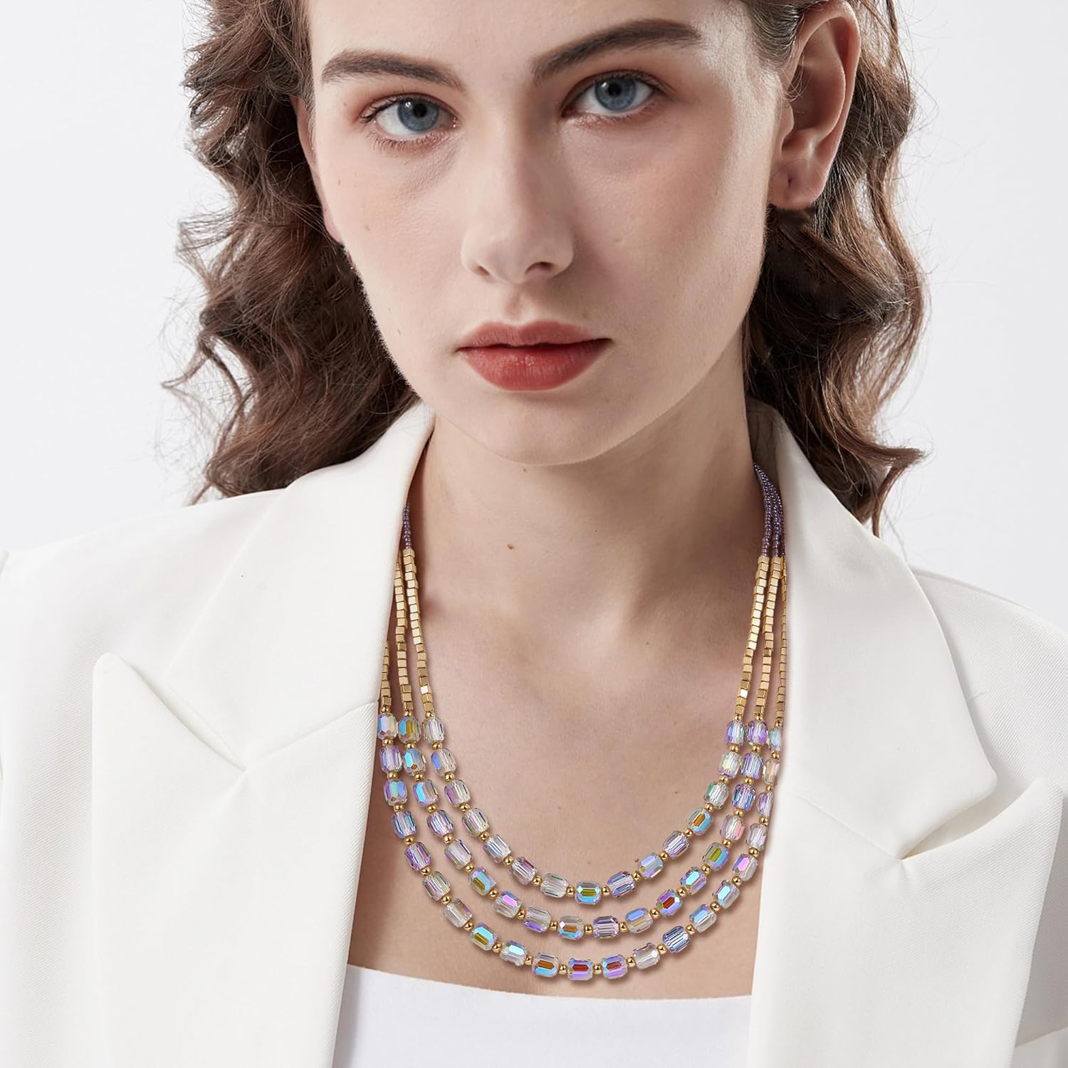 Firstmeet Elegant Layered Glass Bead Necklace Fashionable Retro Jewelry for Women Perfect for Parties Festivals - Image 4