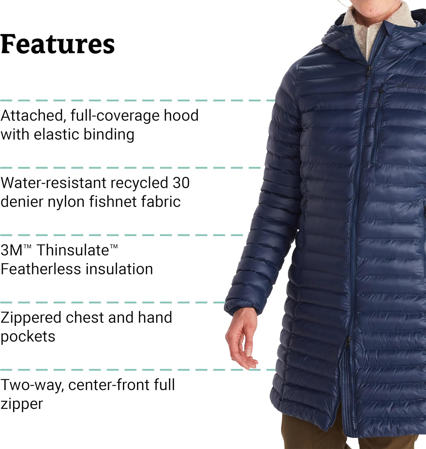 MARMOT Women's Echo Featherless Long Jacket - Lightweight, Hooded, Down-alternative Insulated Jacket - Image 5