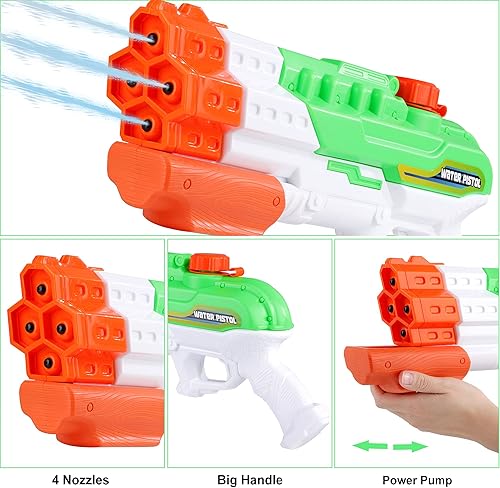 Miniatura 7 de FiGoal - Pistola de agua grande con 4 boquillas de alta capacidad juguete de verano para piscina fiesta playa arena y agua