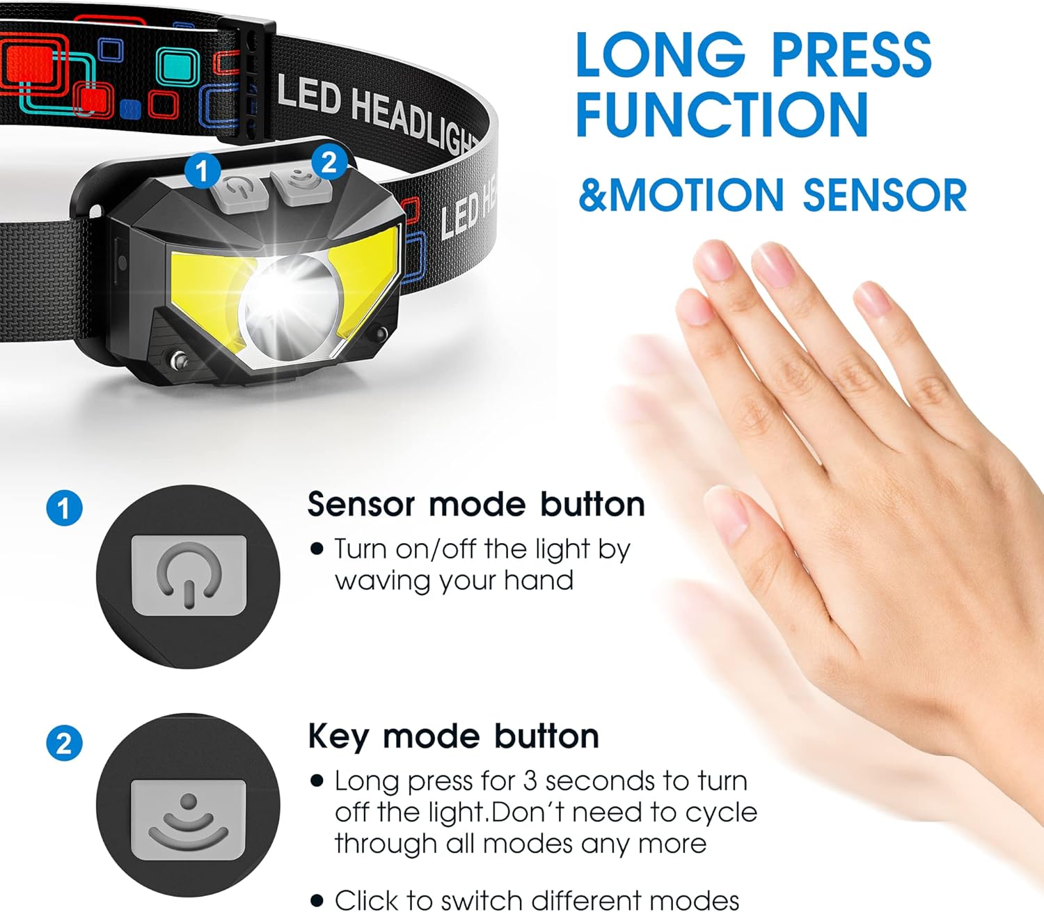 Headlamp Rechargeable, 2-Pack Head Lamp Outdoor LED Rechargeable, 1100 Lumen Super Bright White Red Light Flashlights, Waterproof, Motion Sensor, 8 Modes, Outdoor Fishing and Camping Headlight : Tools & Home Improvement