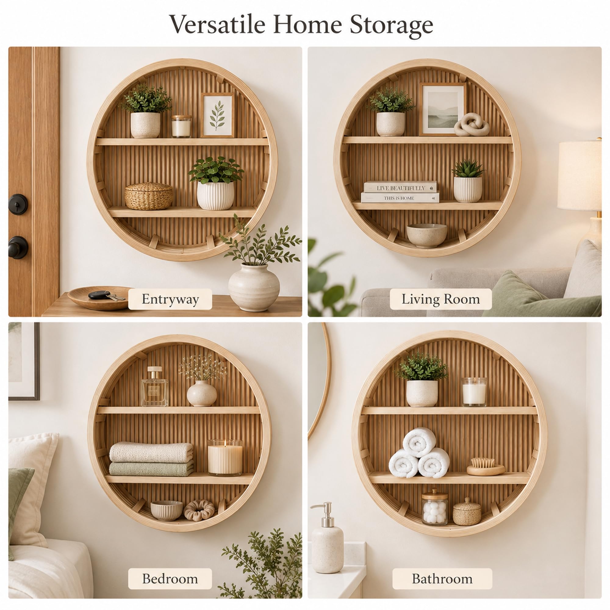 JSWHYBD Estante Redondo de Pared Boho, Organizador Decorativo con baldas
