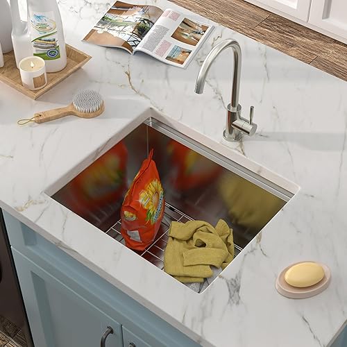 Miniatura 2 de Estación de trabajo para lavadero de 21 x 18 pulgadas, acero inoxidable T304 de calibre 16, cuenco individual de 12 pulgadas de profundidad para