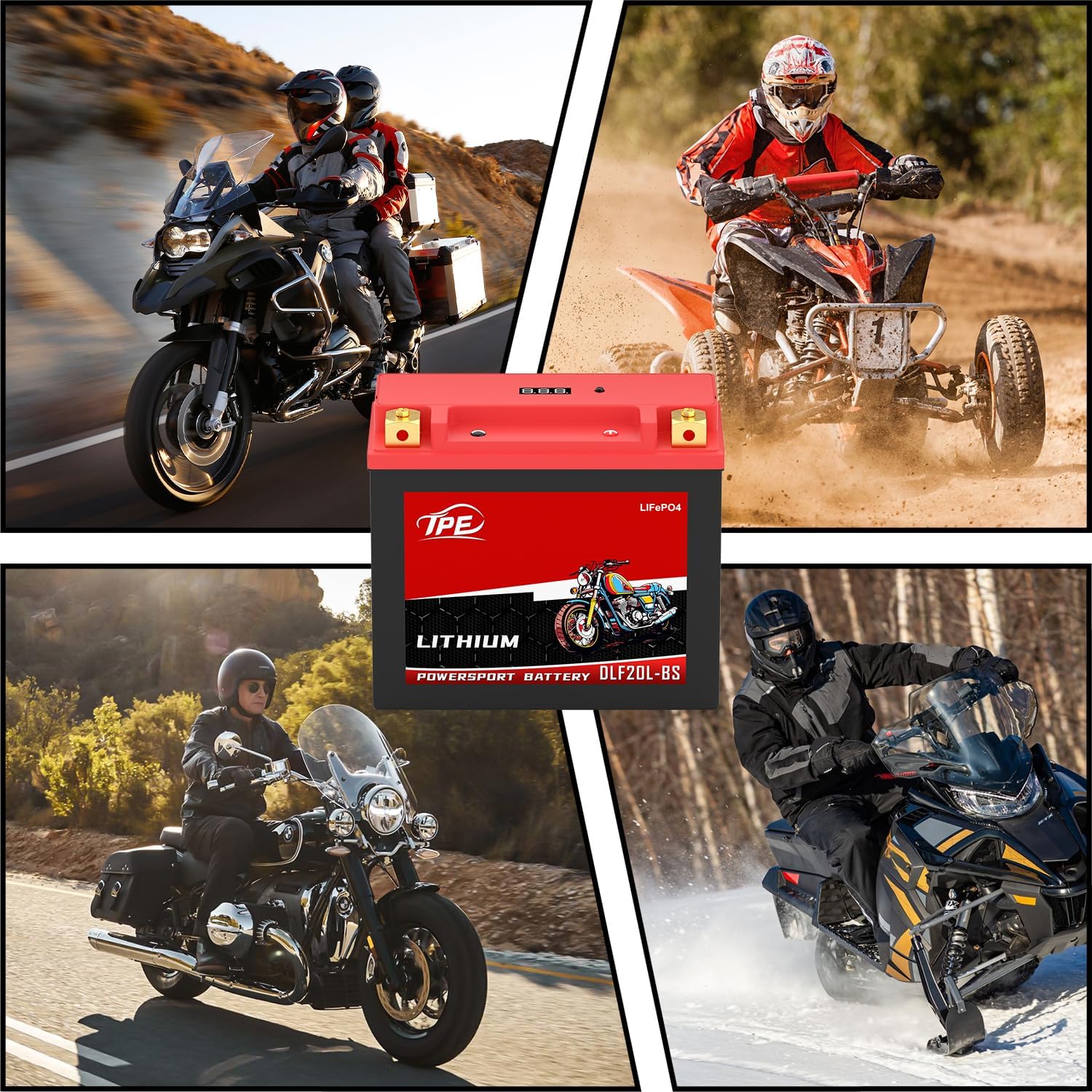 TPE Lithium DLF20L-BS,12.8V 10AH 850CCA Motorcycle Battery Powersport Battery for ATV, Jet Ski, Scooter, PWC & More
