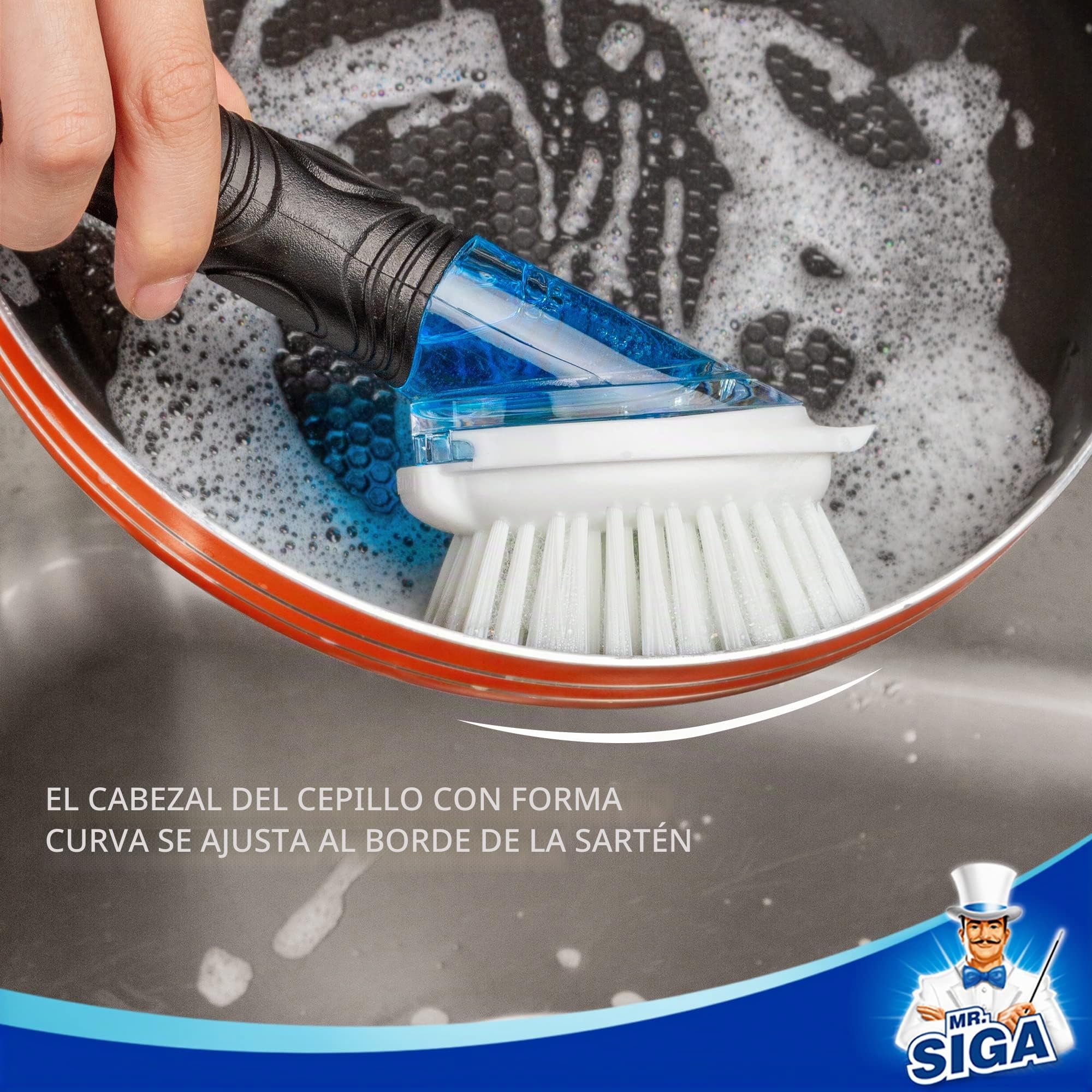 Cepillo Dispensador de Jabón MR.SIGA para Cocina, Limpieza de Ollas y Fregaderos, Negro