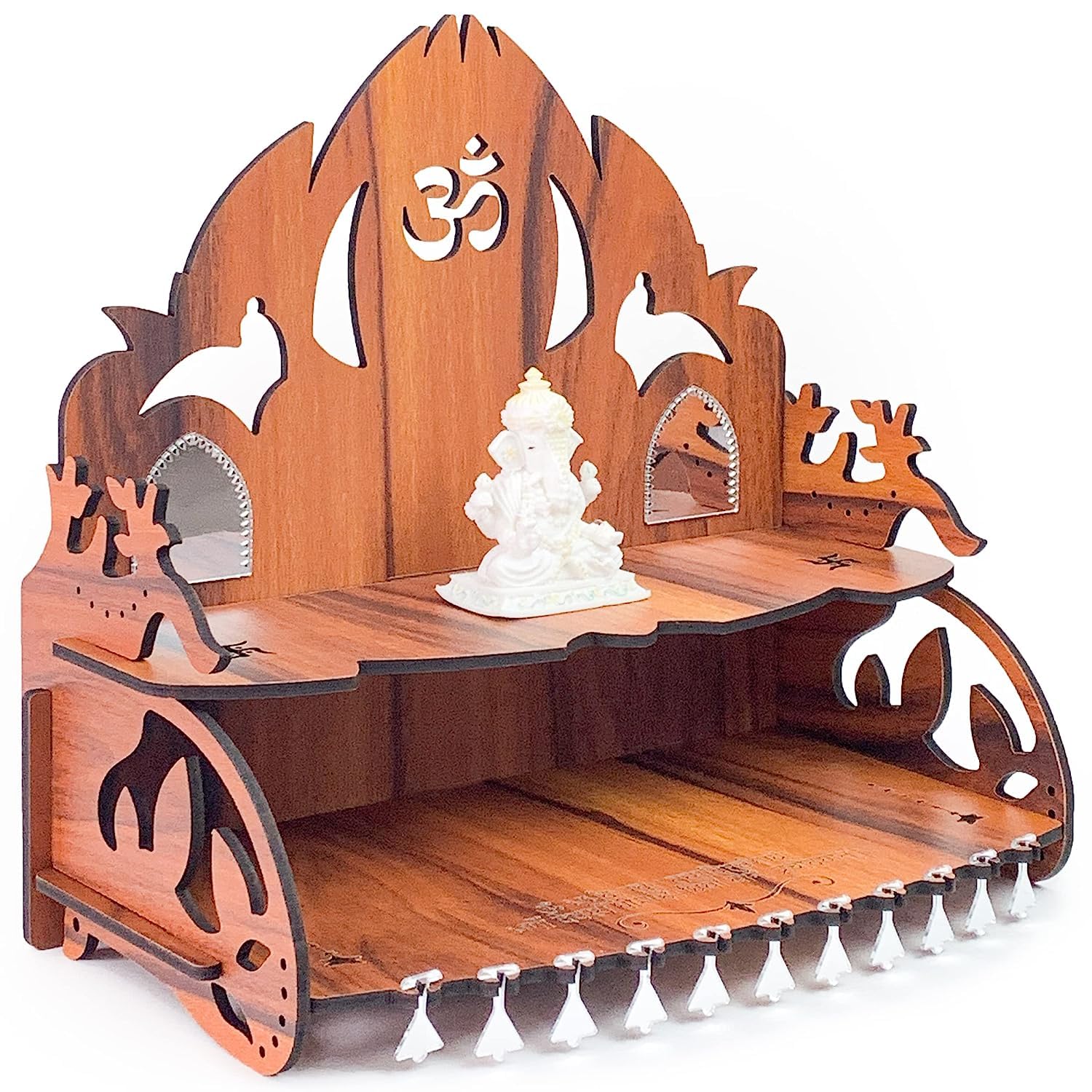 Ram Mandir de madera mdf mini templo de teca roja con acabado artesanal