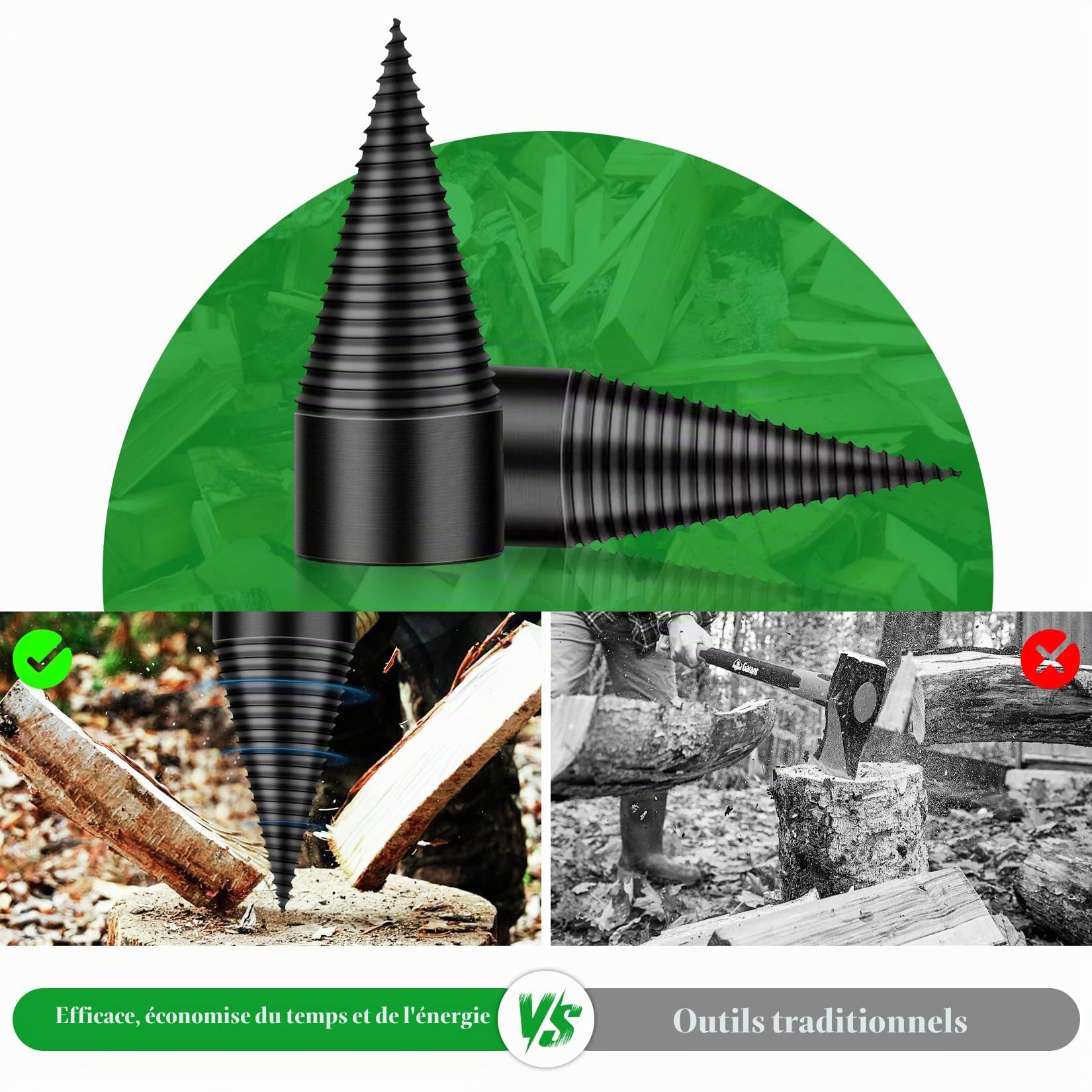 Herbst Foret fendeur de bois 50 mm cône de perçage 32 mm 4 poignées fendeur conique